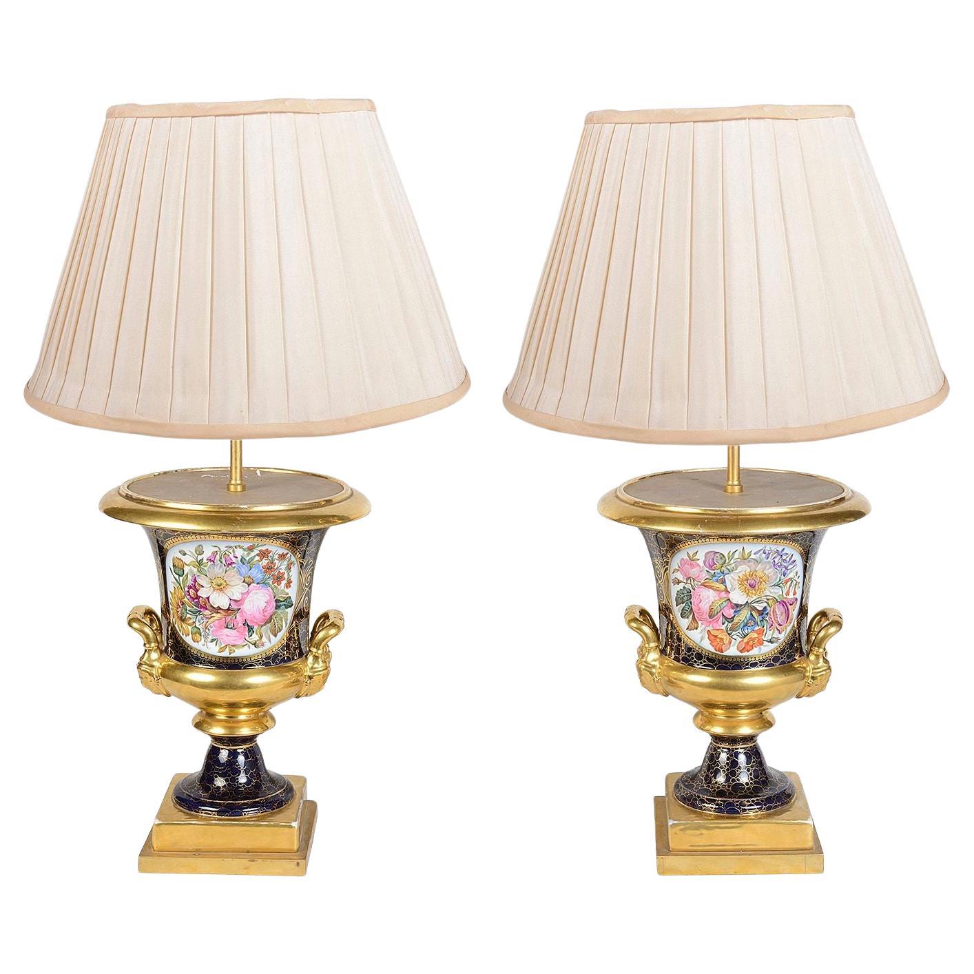 Pair late 19th Century French Sevres style porcelain urn lamps. For Sale