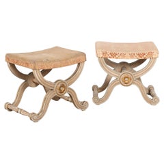 Pair, Late 19th Century Gray Swedish Curule Stools