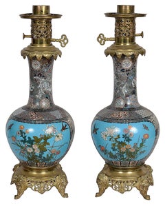 Pair late 19th Century Japanese Cloisonne lamps
