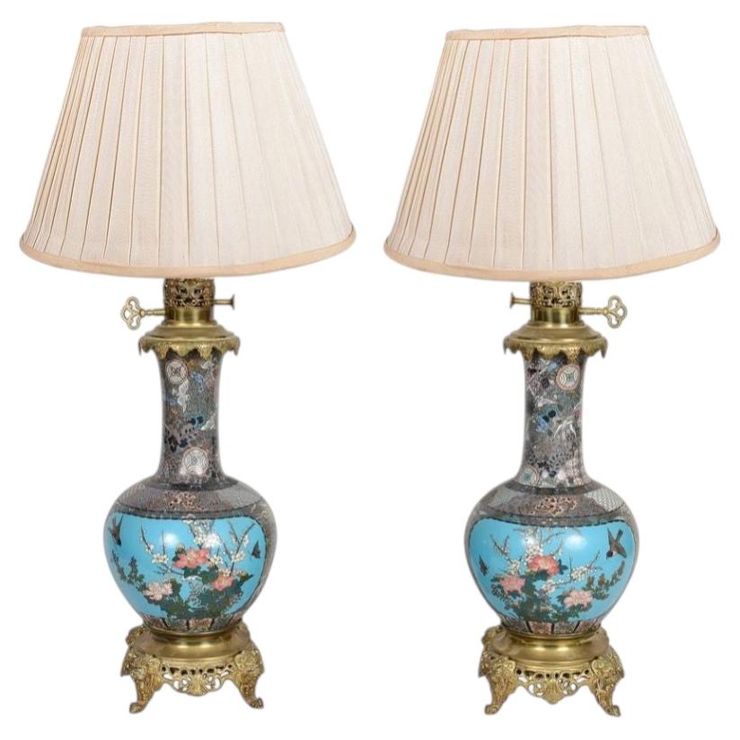 Pair late 19th Century Japanese Cloisonne lamps For Sale