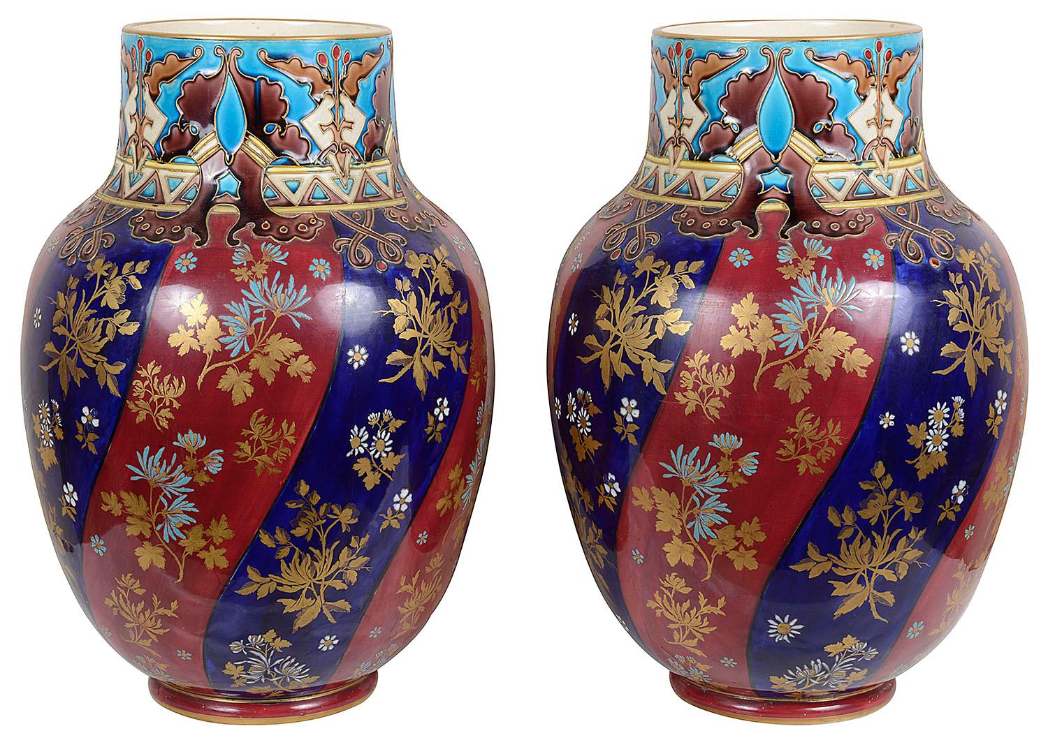 Austrian Pair Late 19th Century Majolica Vases / Lamps
