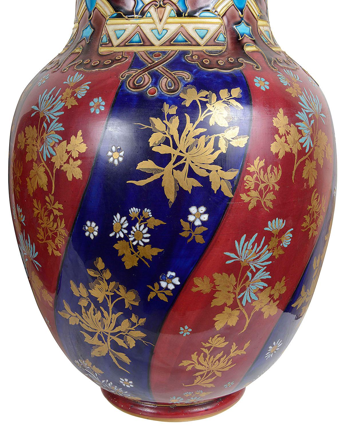 Pair Late 19th Century Majolica Vases / Lamps 1