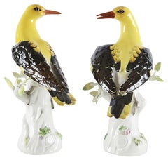 Pair Late 19th Century Meissen Porcelain Oriel Birds