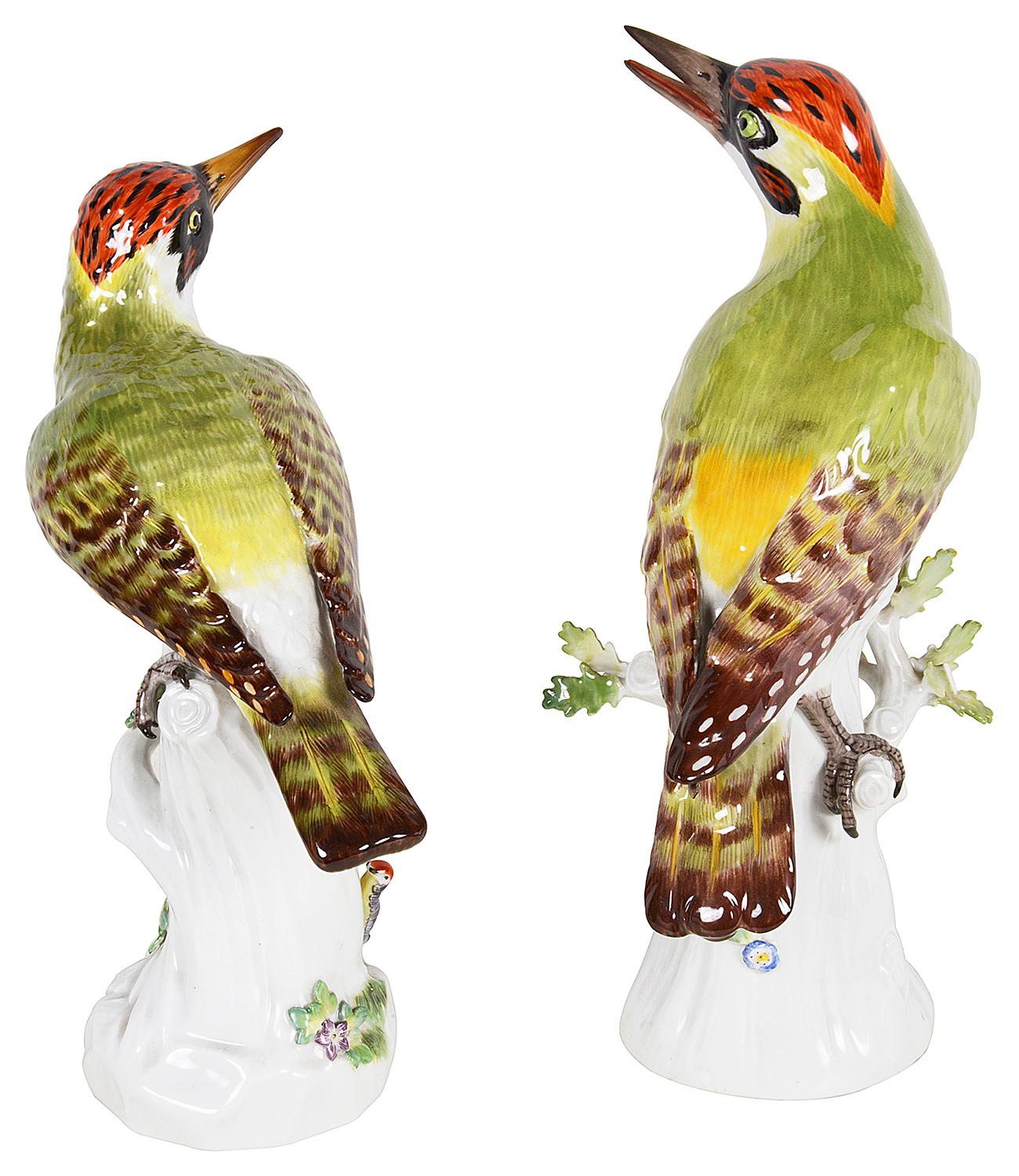 Pair late 19th Century Meissen Woodpeckers In Good Condition In Brighton, Sussex