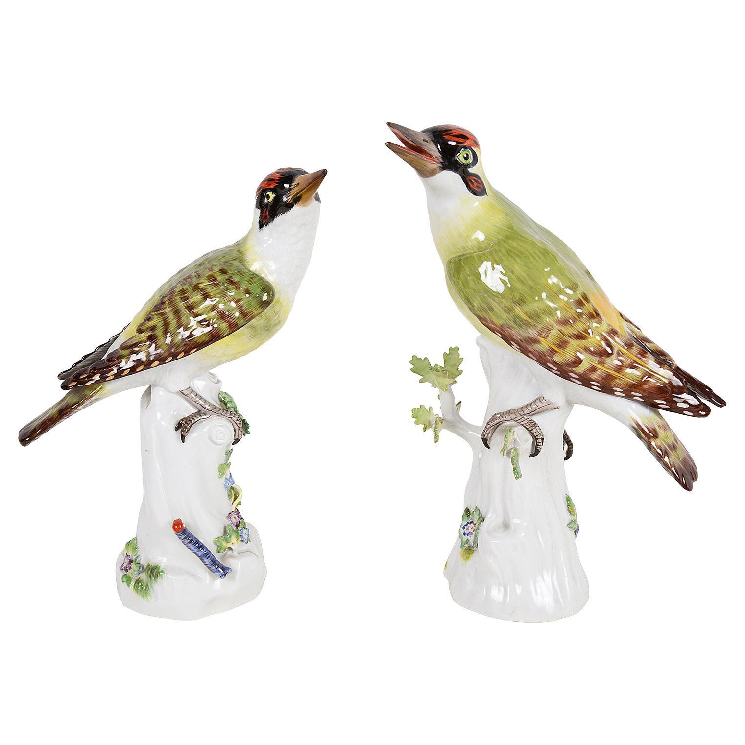 Pair late 19th Century Meissen Woodpeckers
