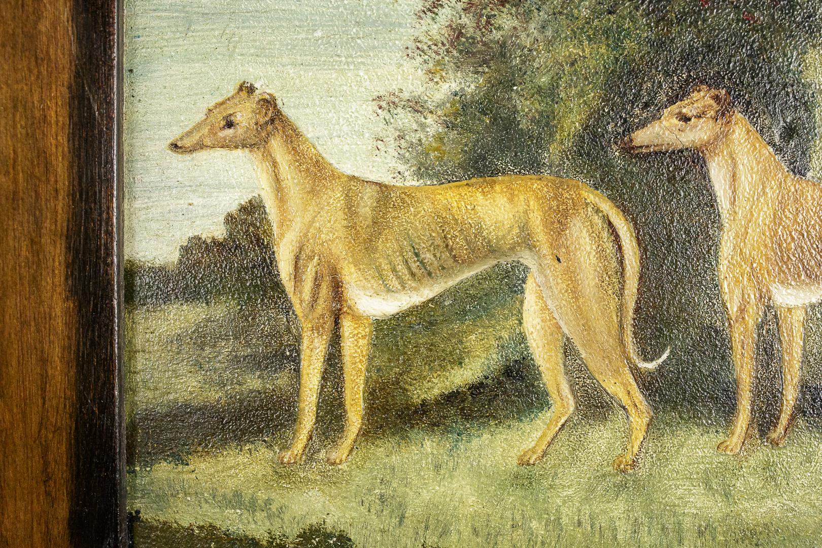 Pair of Late 19th Century Naïve Oil on Panel Paintings of Greyhounds 5