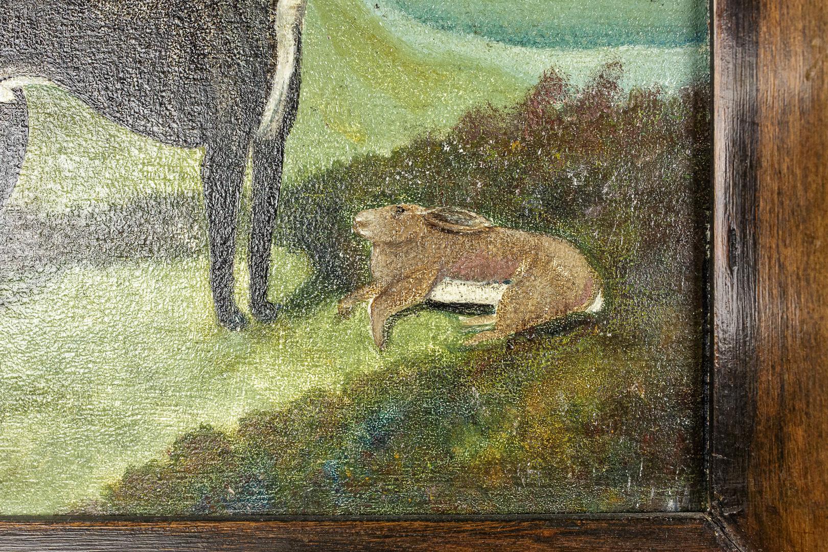 Pair of Late 19th Century Naïve Oil on Panel Paintings of Greyhounds 1