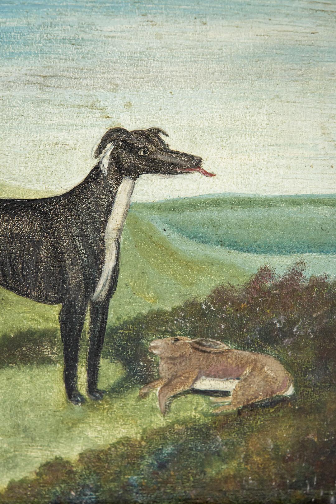 Pair of Late 19th Century Naïve Oil on Panel Paintings of Greyhounds 2