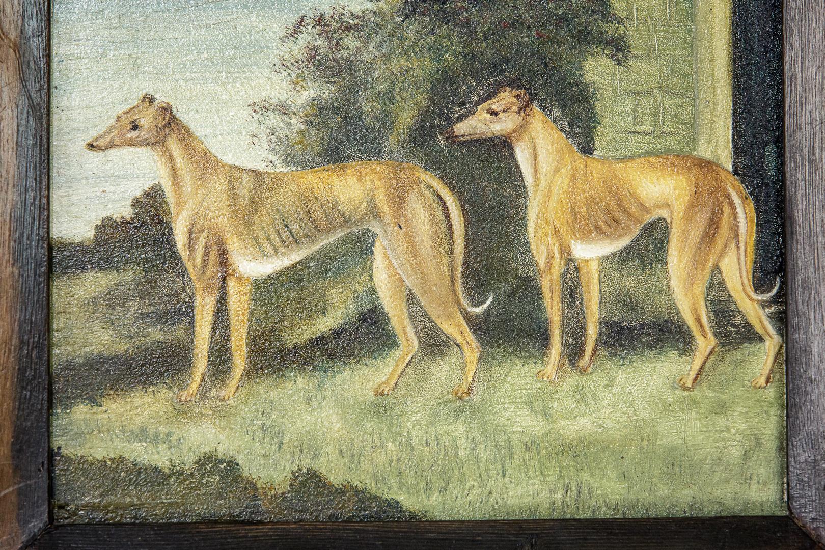Pair of Late 19th Century Naïve Oil on Panel Paintings of Greyhounds 3