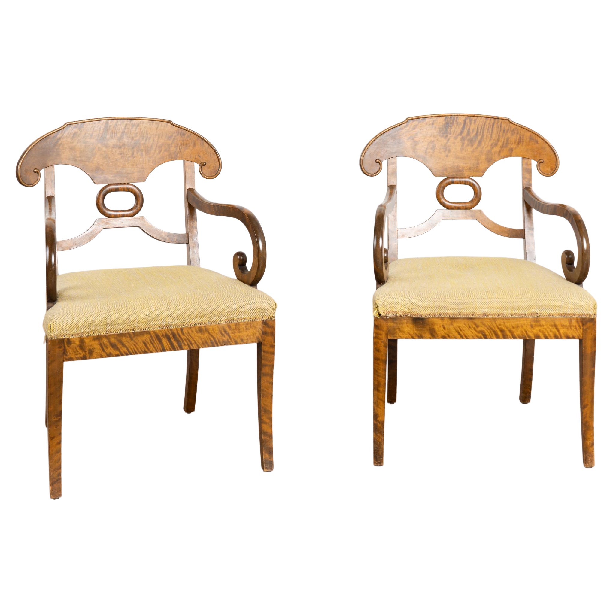 Paar schwedische Biedermeier-Sessel aus Birke, Ende des 19.