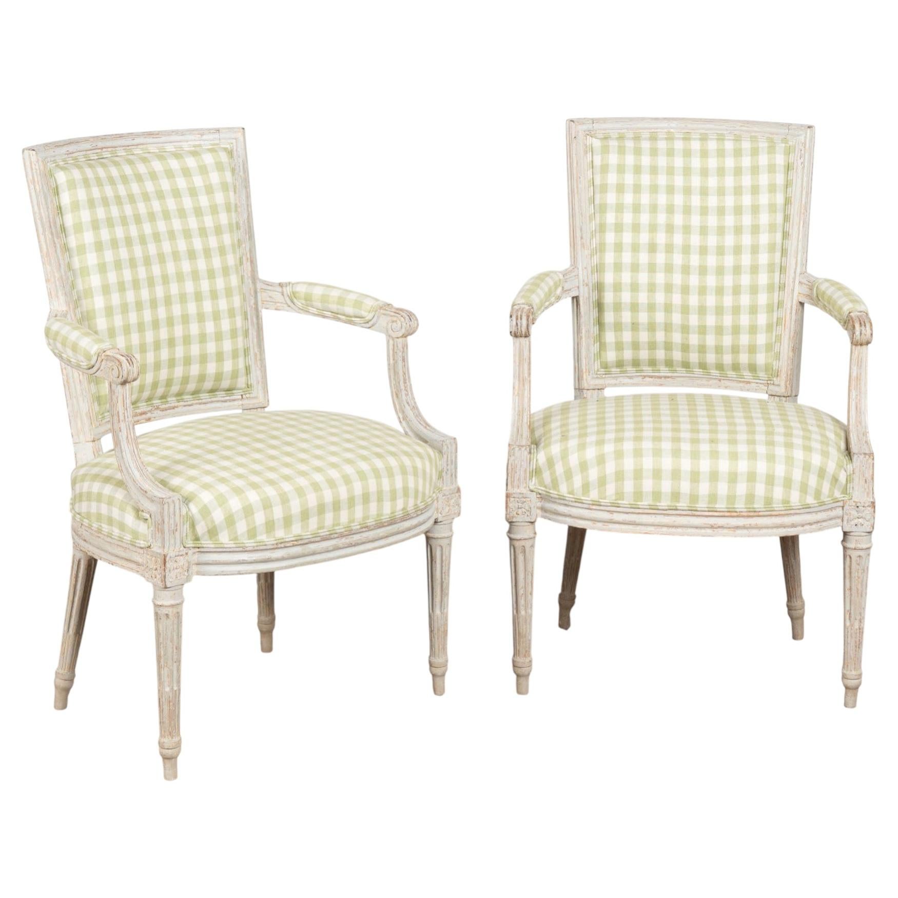 Pair Late 19th Century Swedish Gustavian Gray Painted Armchairs
