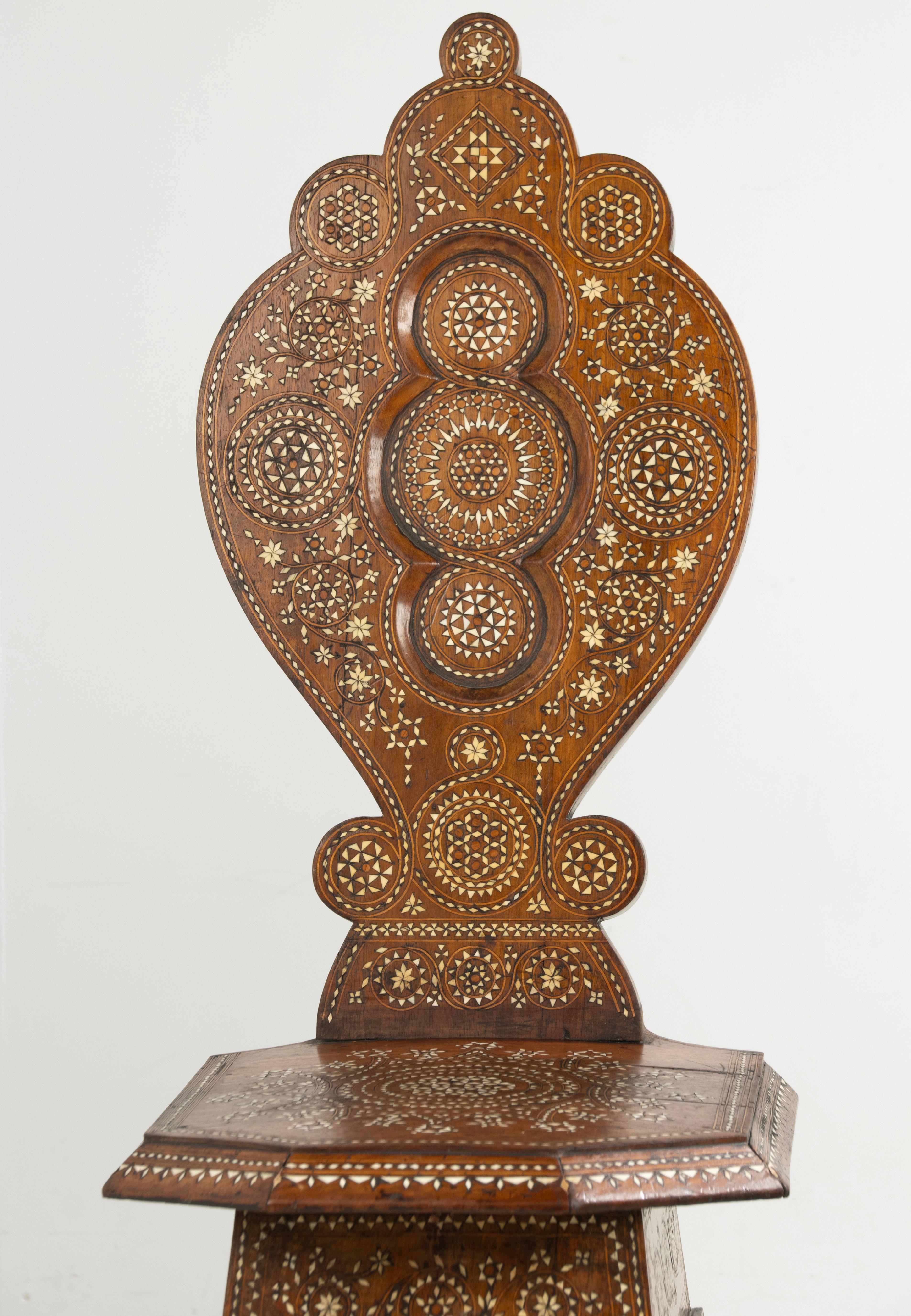 Moorish Pair Late 19th Century Syrian Inlayed Chairs For Sale