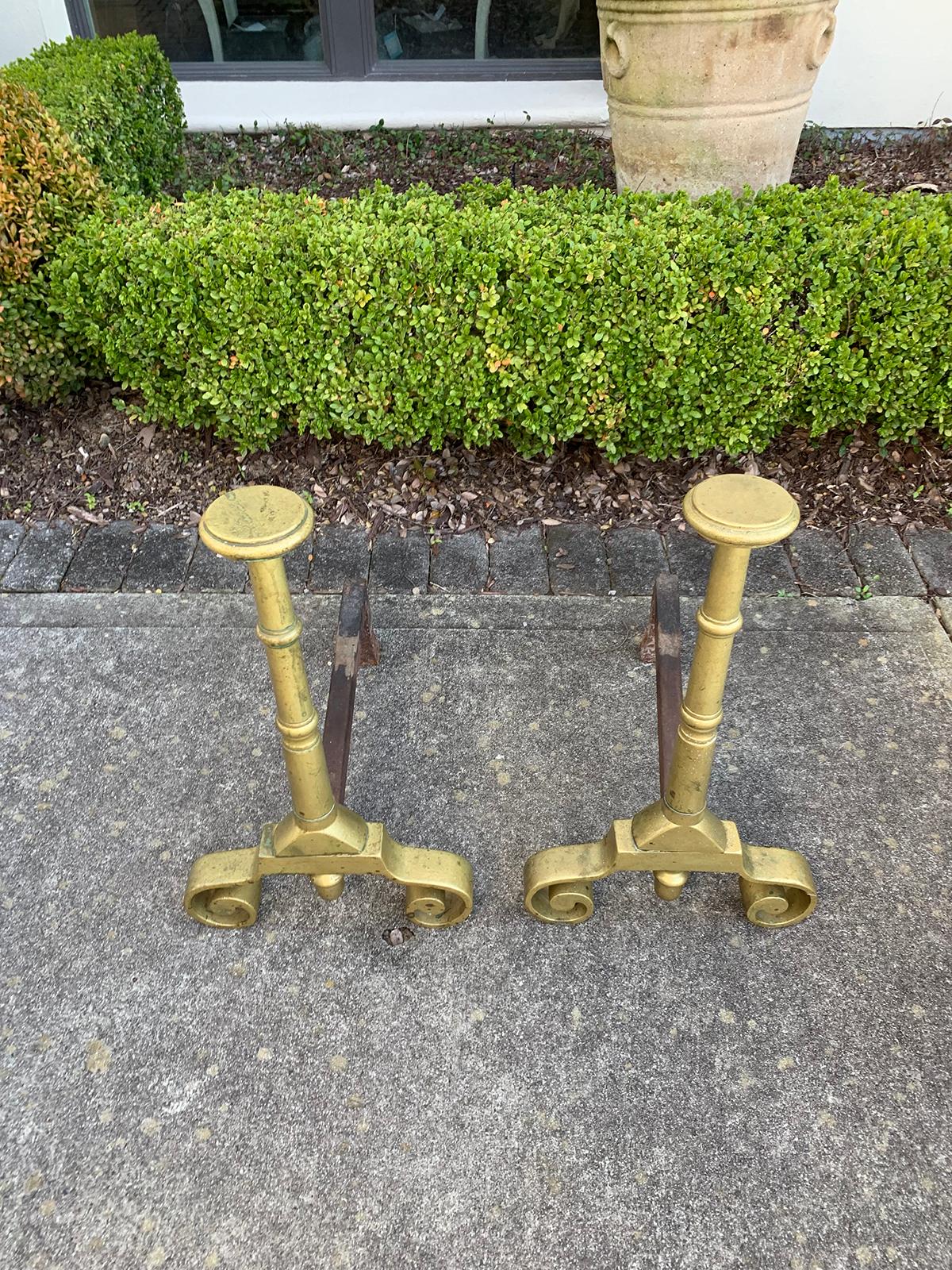 Pair Late 19th-Early 20th Century Brass Andirons 7