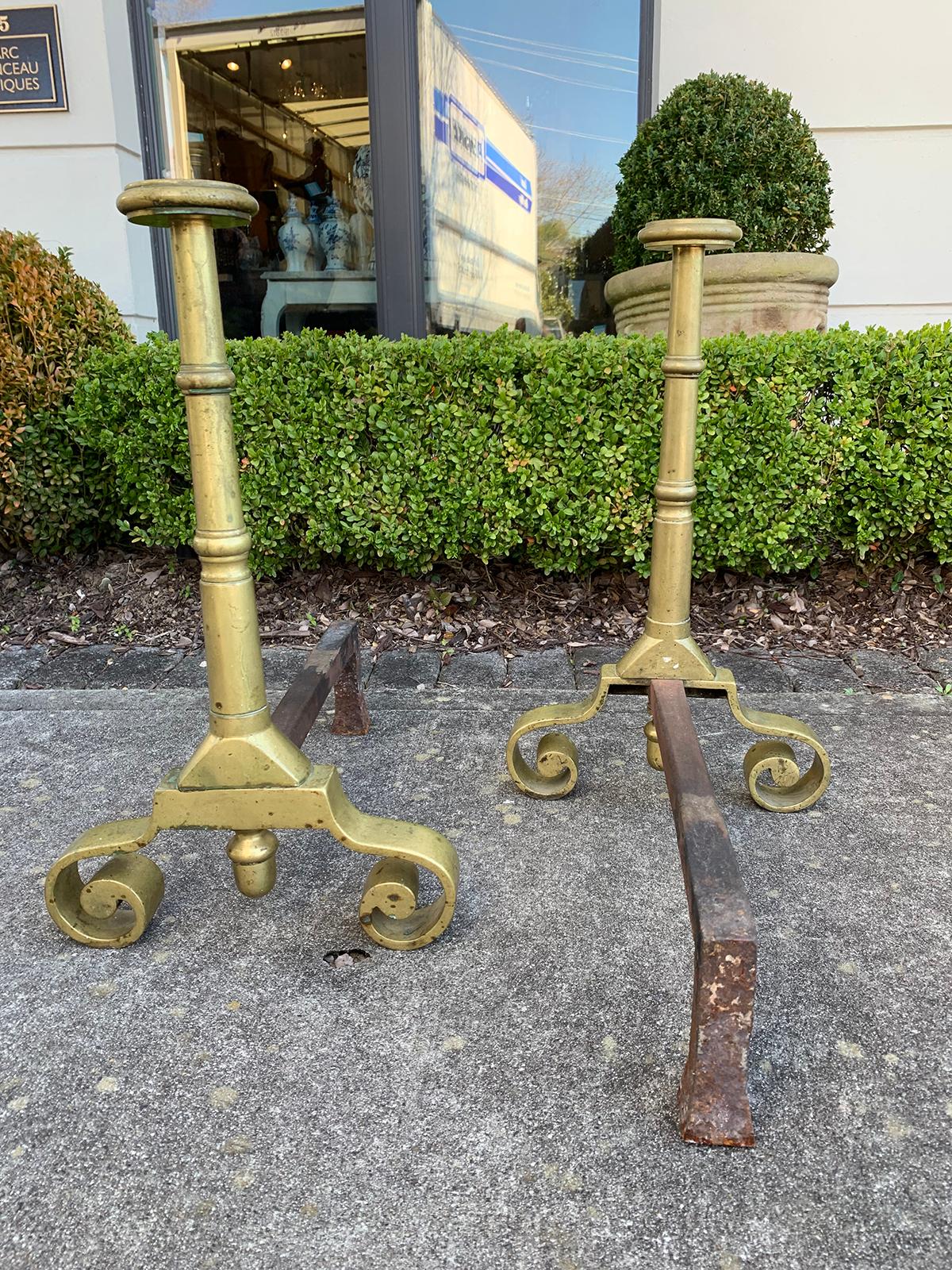 Pair Late 19th-Early 20th Century Brass Andirons 5