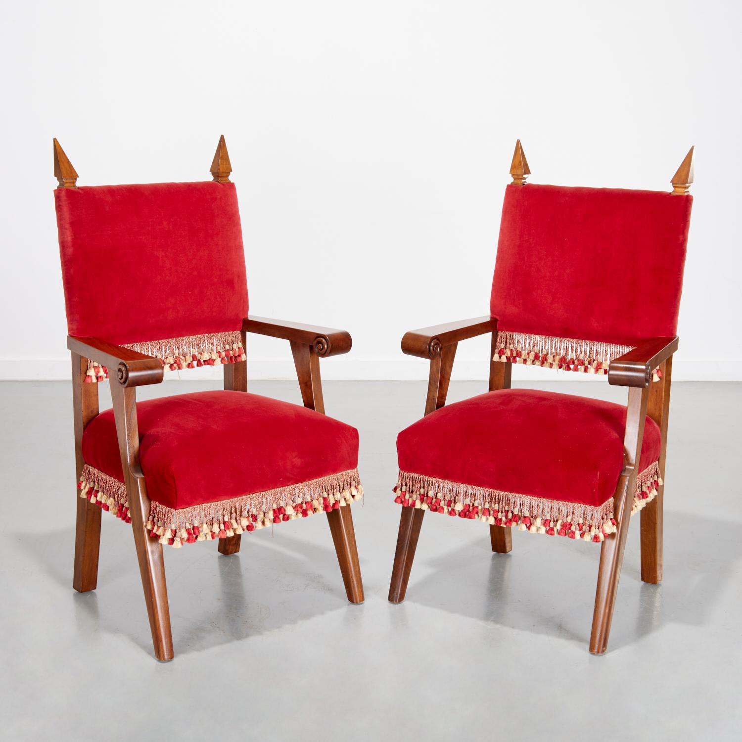 Pair Late 20th C. Modern Italian-Made Baroque Style Walnut and Velvet Armchairs  For Sale 3