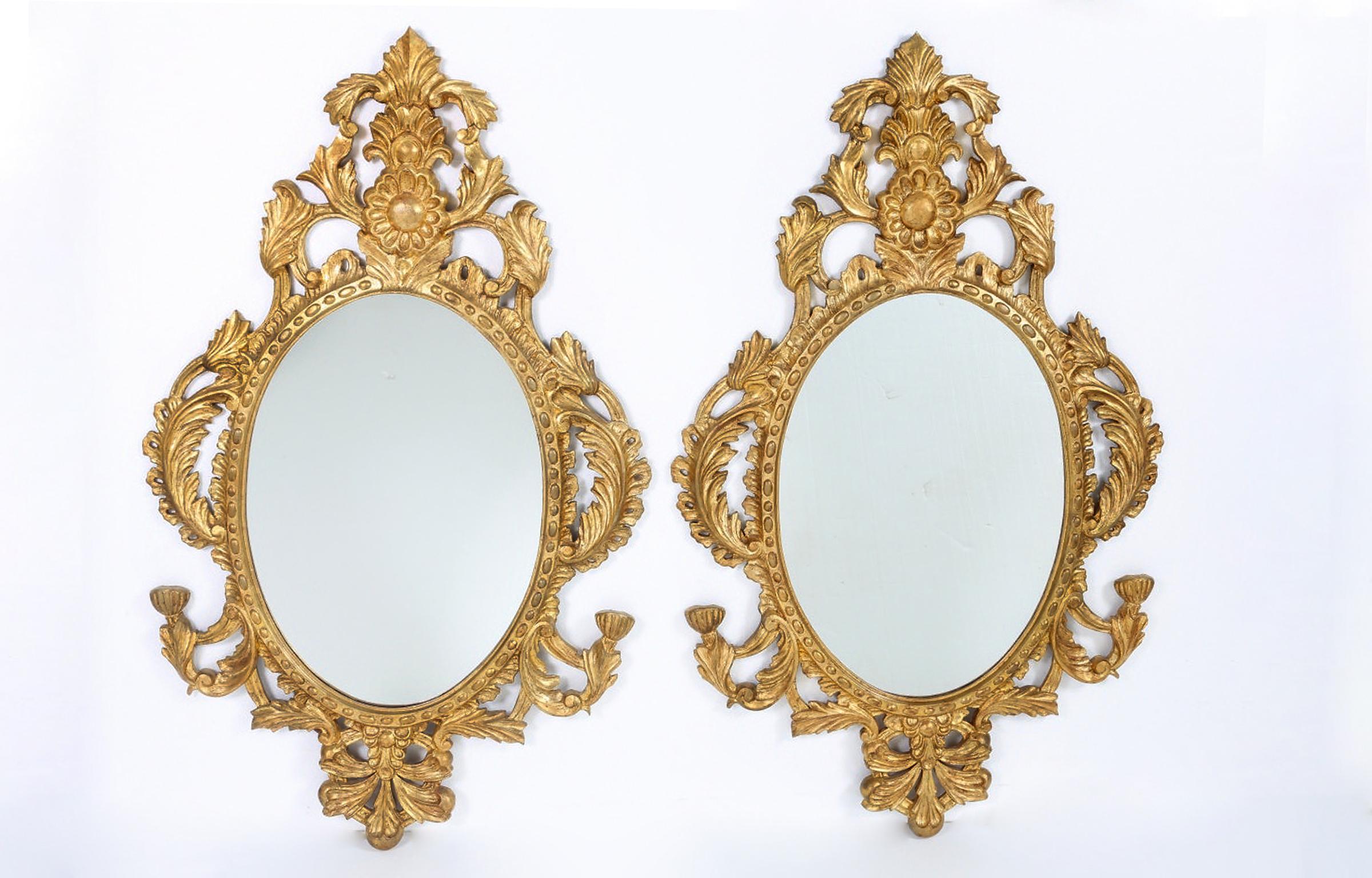 Pair Late 20th Century Giltwood Framed Hanging Wall Mirror 1
