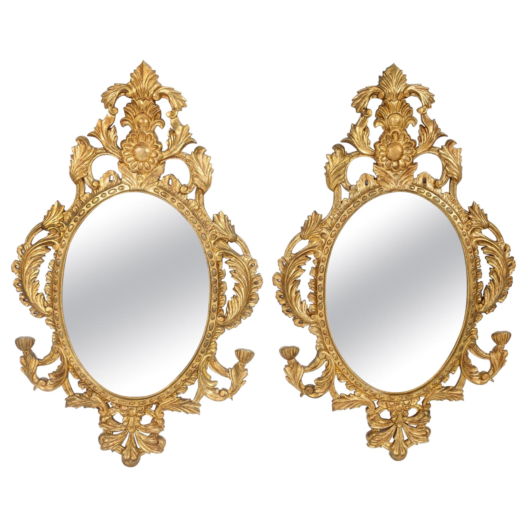 Pair Late 20th Century Giltwood Framed Hanging Wall Mirror