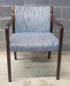 Pair Late 20th Century Gunlocke Oak and Upholstered Armchairs