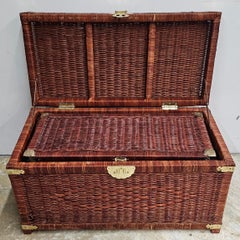 Pair Late 20th Century Handcrafted Asian Wicker & Brass Mounted Graduated Chests