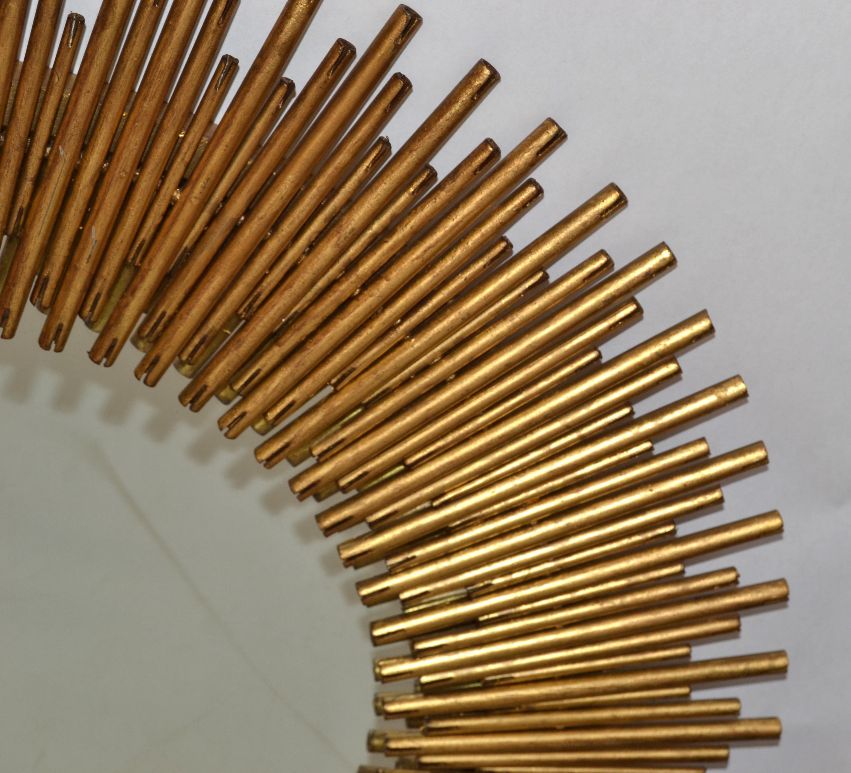 Pair, Late 20th Century Handmade Brass Sunburst Wall Mirrors Mid-Century Modern For Sale 6