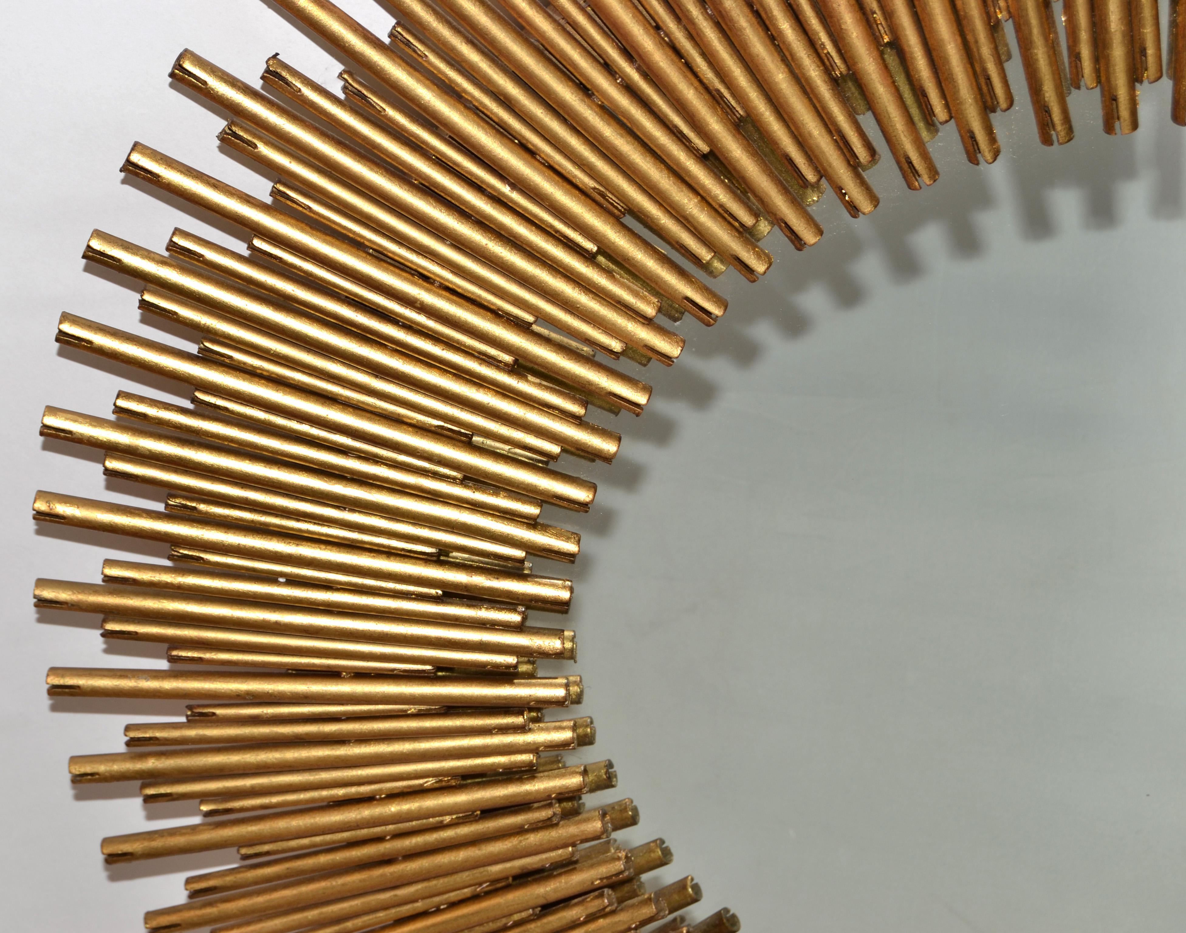 Pair, Late 20th Century Handmade Brass Sunburst Wall Mirrors Mid-Century Modern For Sale 7