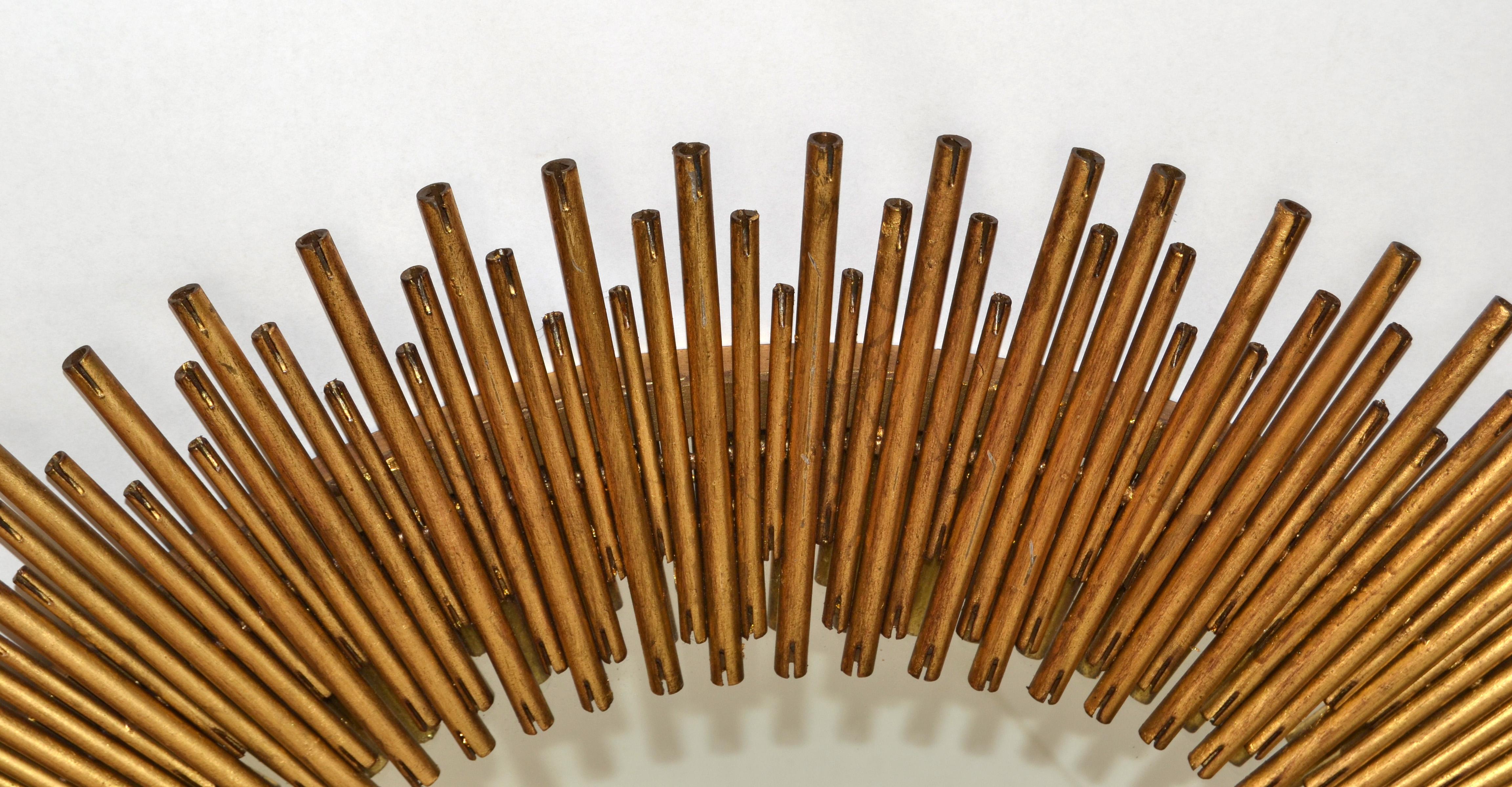 Pair, Late 20th Century Handmade Brass Sunburst Wall Mirrors Mid-Century Modern For Sale 8