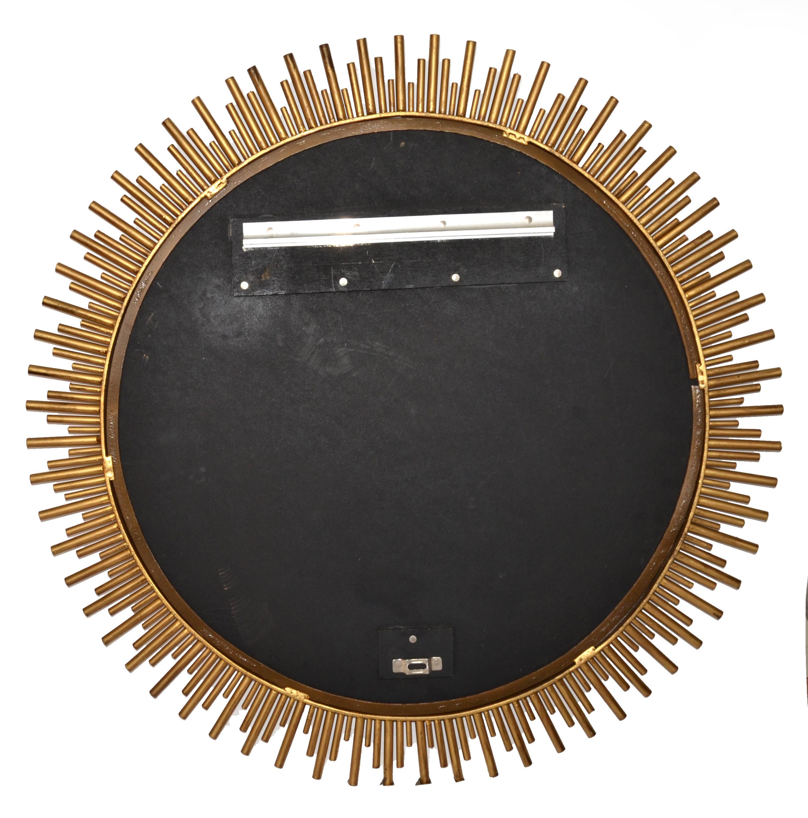 Pair, Late 20th Century Handmade Brass Sunburst Wall Mirrors Mid-Century Modern For Sale 10