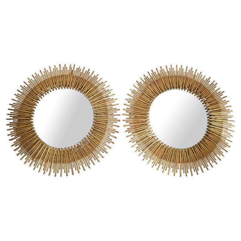 Pair, Late 20th Century Handmade Brass Sunburst Wall Mirrors Mid-Century Modern For Sale 11