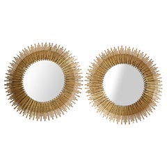 Paire de miroirs muraux de la fin du 20e siècle en laiton fait à la main avec effet de soleil Modernité du milieu du siècle dernier