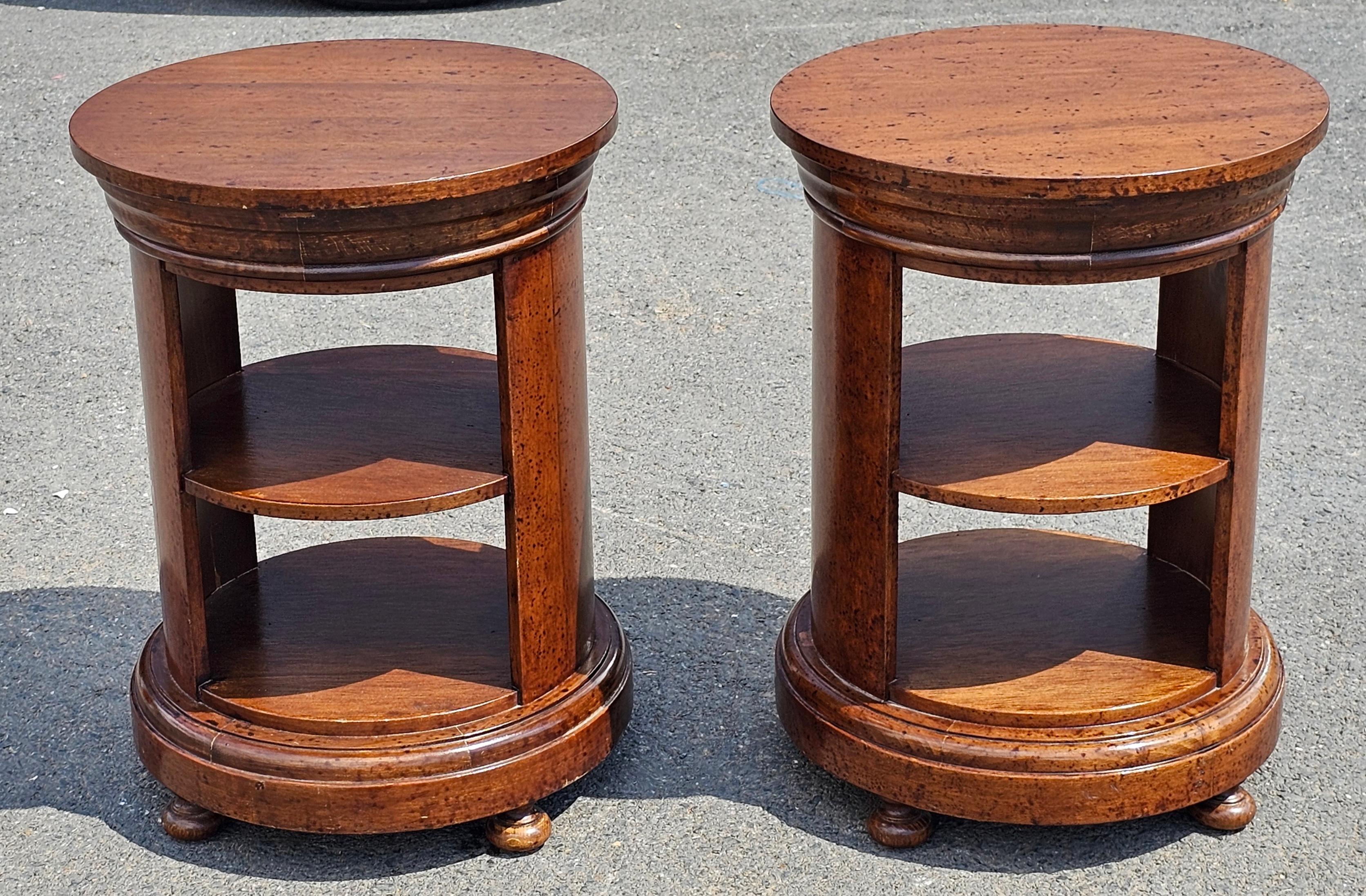 Pair Late 20th Century Italian Fruitwood Small Single Drawer Drum Side Tables For Sale 4