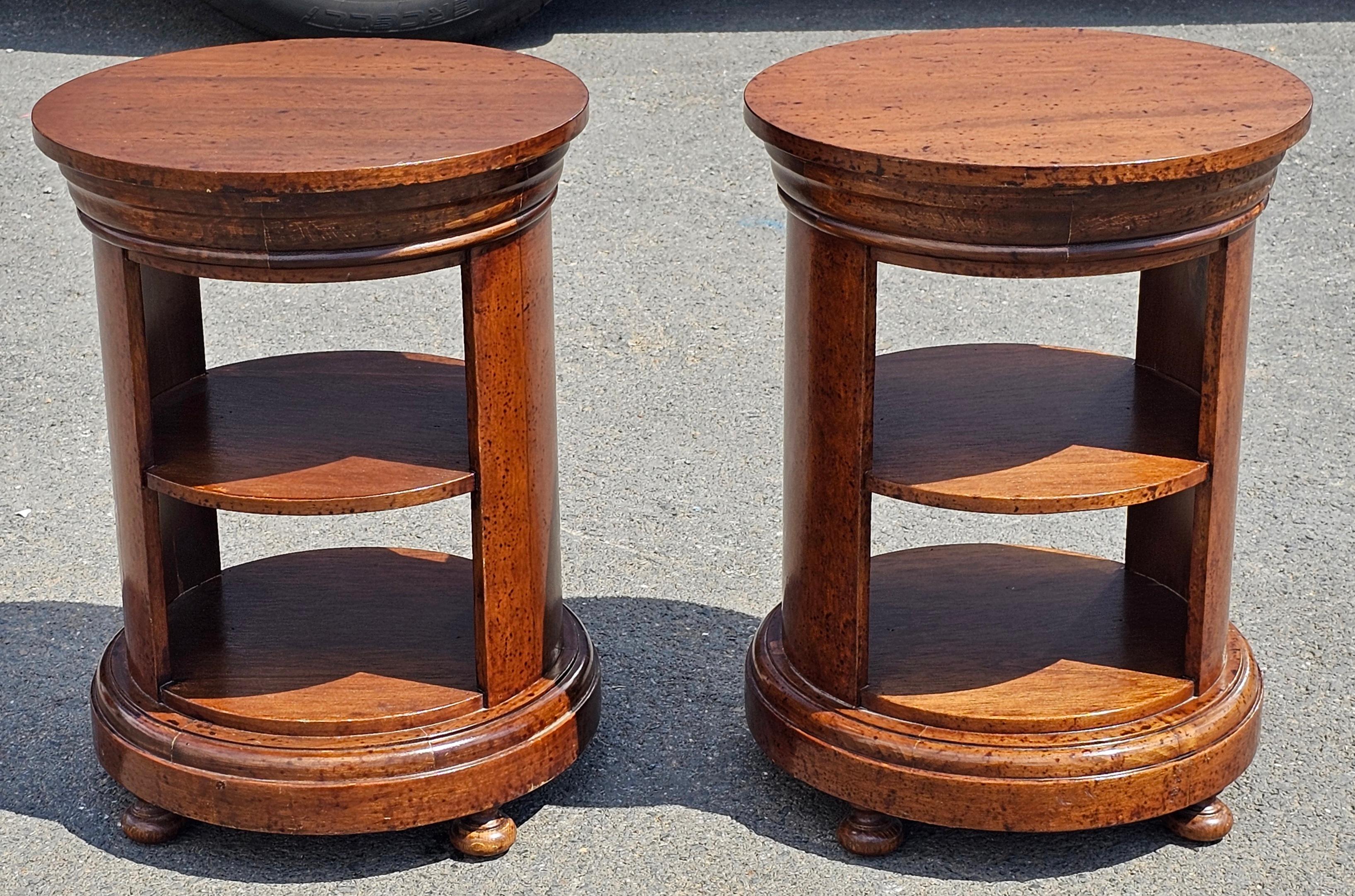 Pair Late 20th Century Italian Fruitwood Small Single Drawer Drum Side Tables For Sale 5
