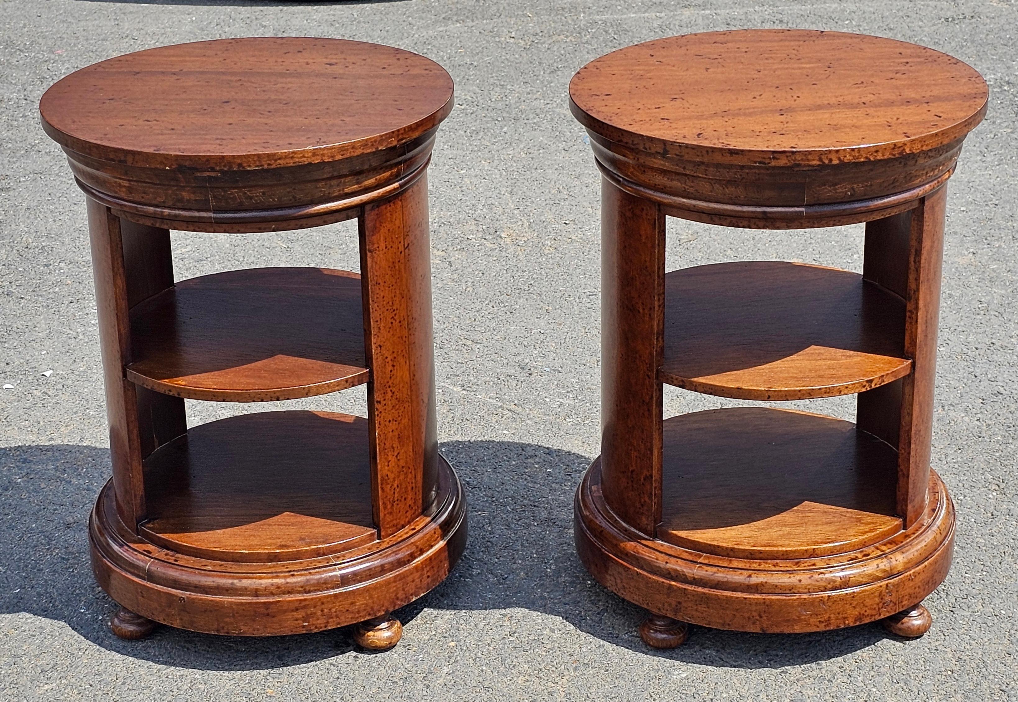 Pair Late 20th Century Italian Fruitwood Small Single Drawer Drum Side Tables For Sale 3