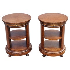 Pair Late 20th Century Italian Fruitwood Small Single Drawer Drum Side Tables