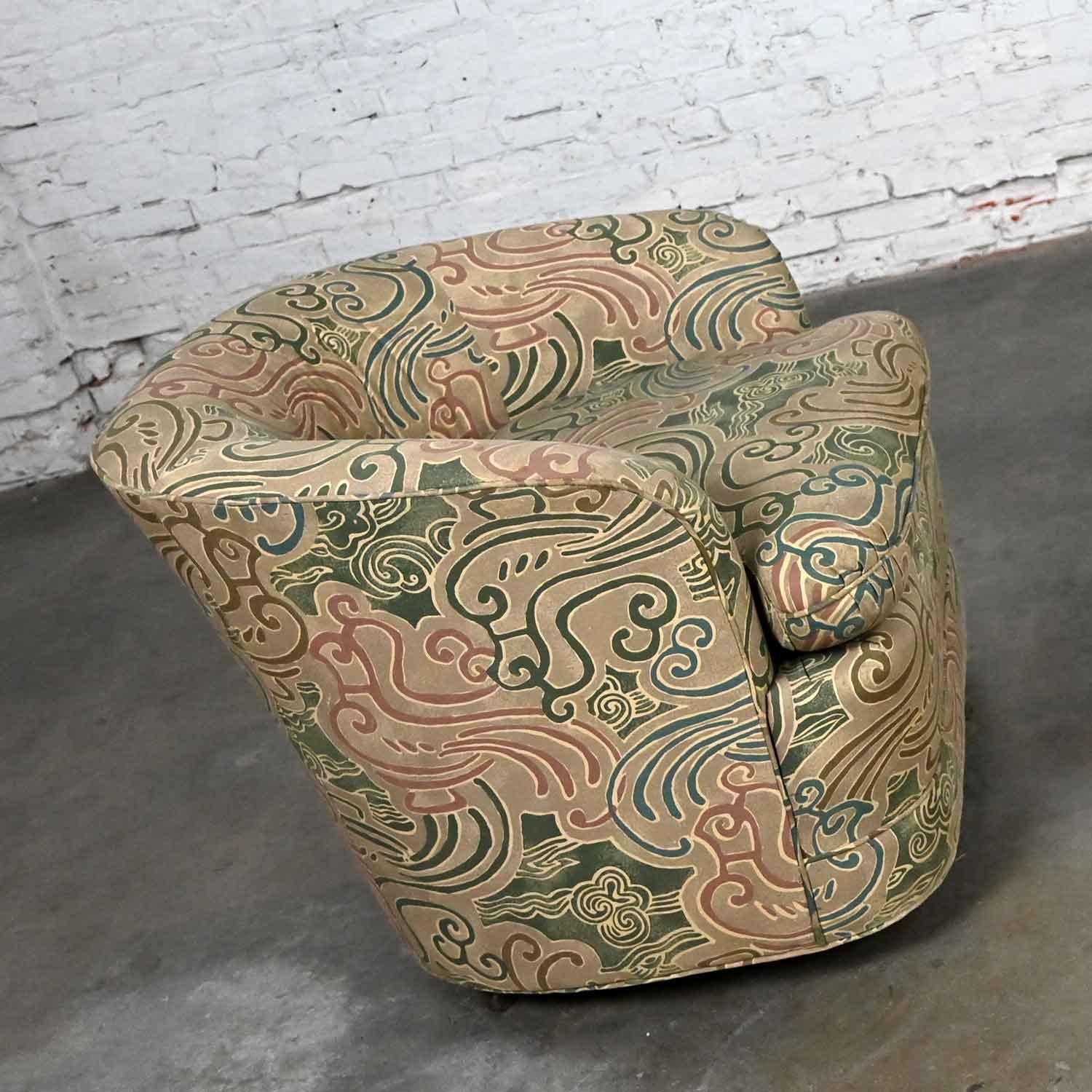 Pair Late 20th Century Modern Drexel Heritage Swivel Barrel Chairs Orig Fabric For Sale 4