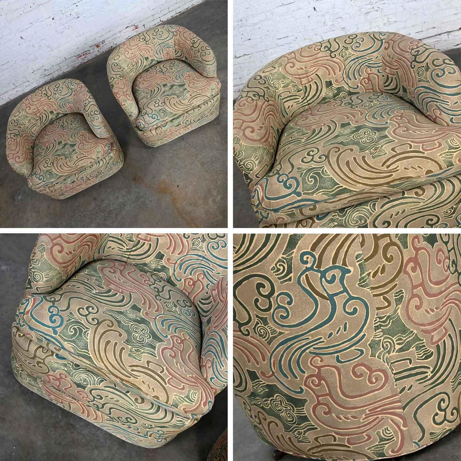 Pair Late 20th Century Modern Drexel Heritage Swivel Barrel Chairs Orig Fabric For Sale 6