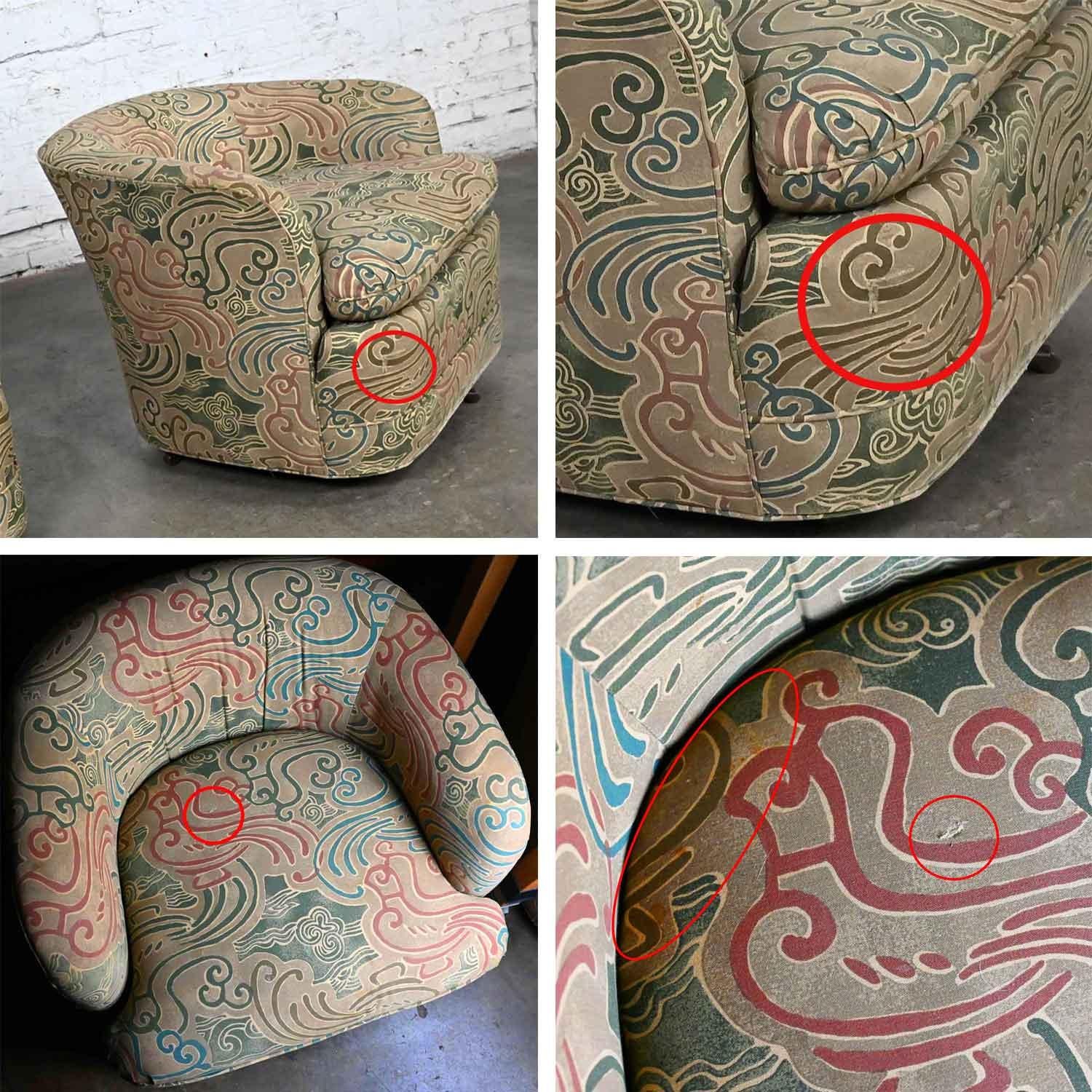 Pair Late 20th Century Modern Drexel Heritage Swivel Barrel Chairs Orig Fabric For Sale 9