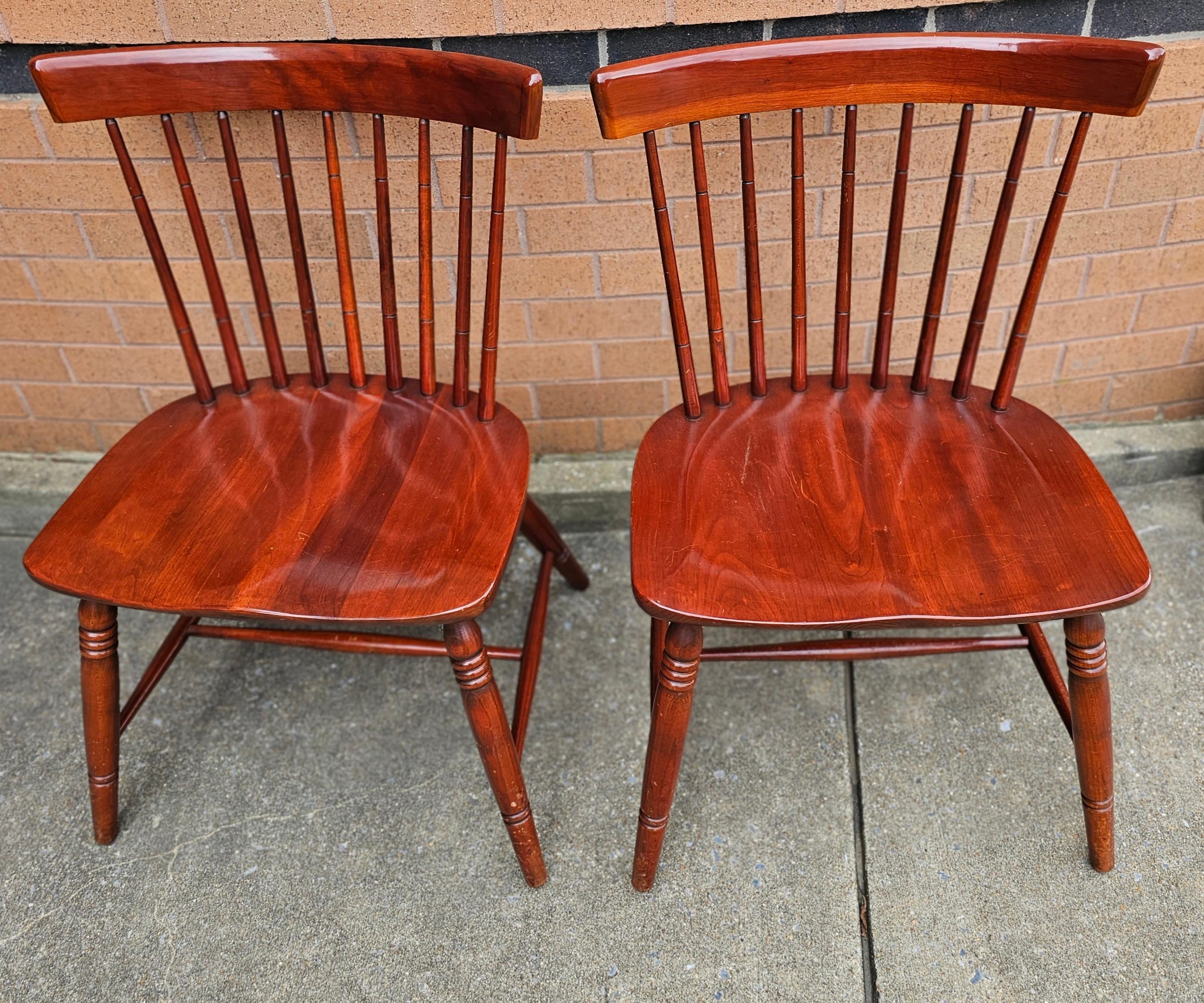 Arts and Crafts Pair Late 20th Century Solid Cherry Spindle Windsor Style Side Chairs For Sale