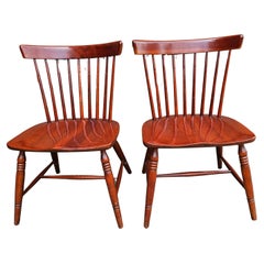 Vintage Pair Late 20th Century Solid Cherry Spindle Windsor Style Side Chairs