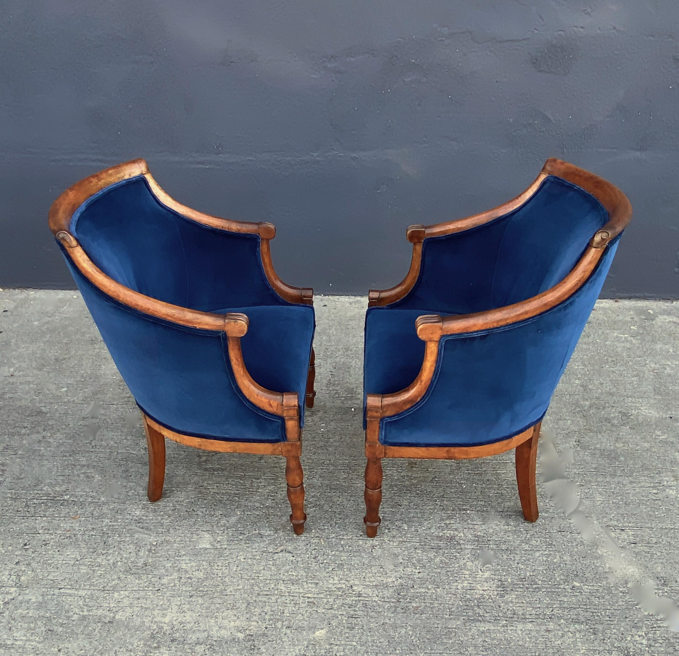 Velvet Pair Late Empire Barrel Back Chairs