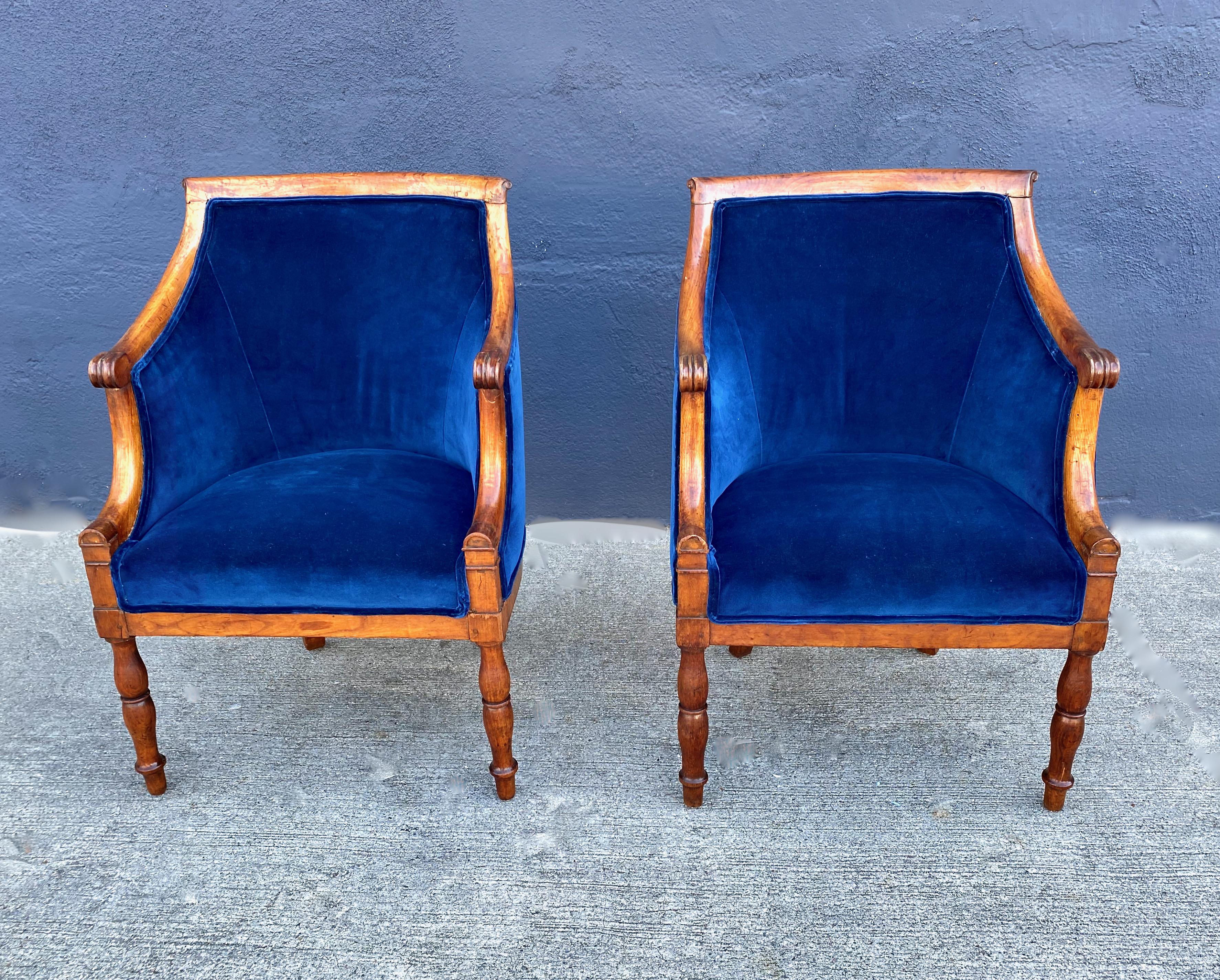 Directoire Pair Late Empire Barrel Back Chairs For Sale