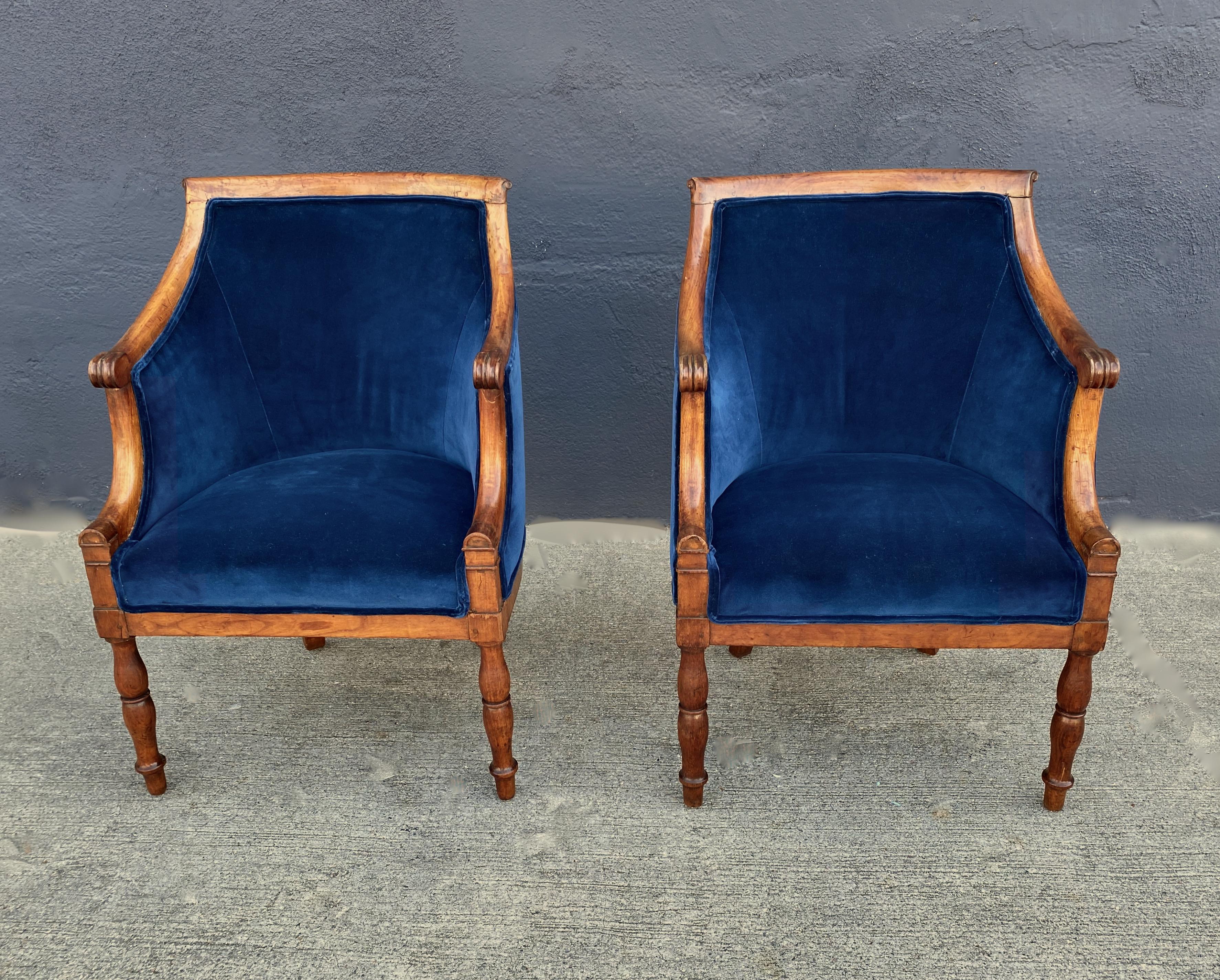 French Pair Late Empire Barrel Back Chairs