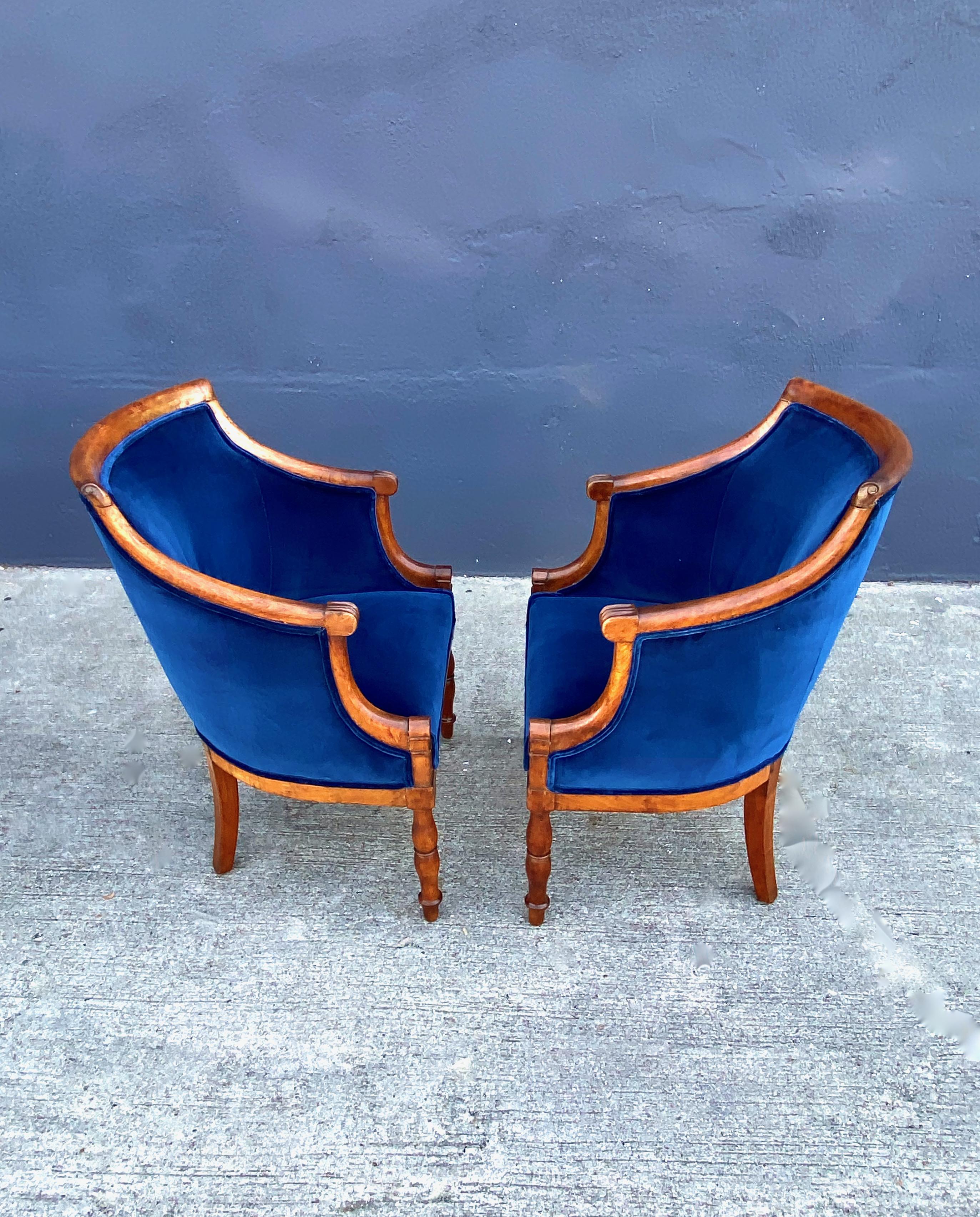 French Pair Late Empire Barrel Back Chairs For Sale