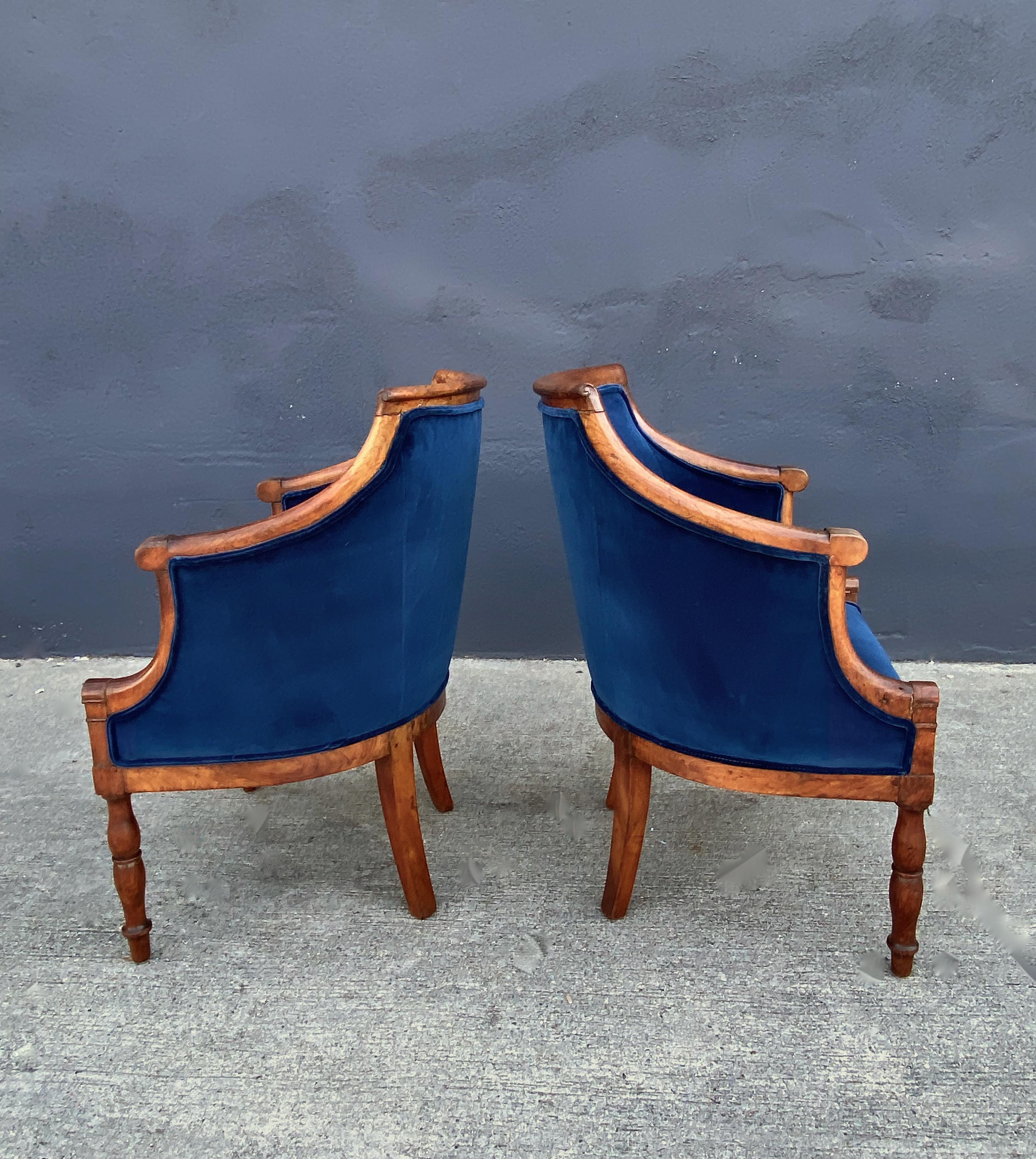 Hand-Carved Pair Late Empire Barrel Back Chairs