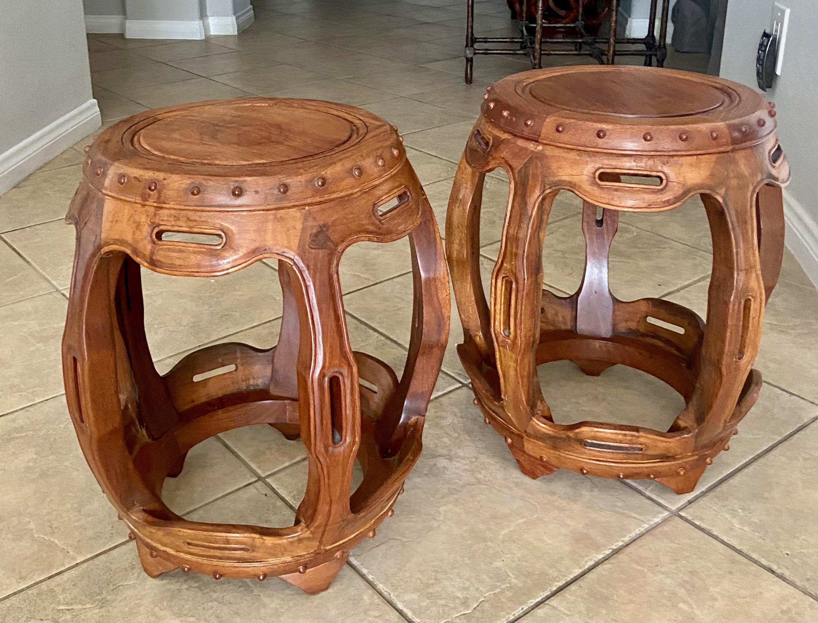 Pair Late Qing Dynasty Chinese Hardwood Garden Seat Stools 5