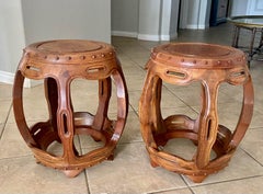 Pair Late Qing Dynasty Chinese Hardwood Garden Seat Stools