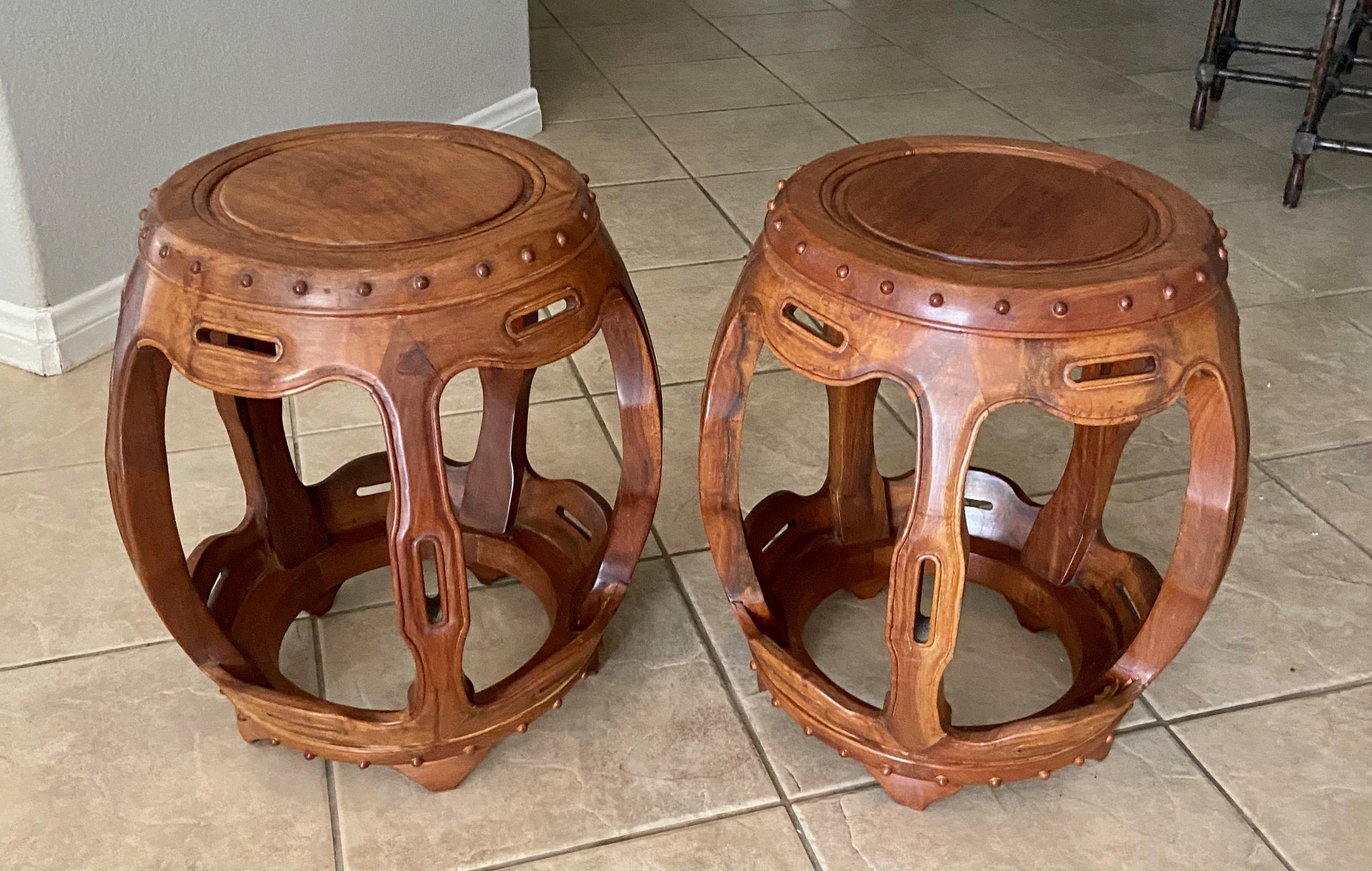 20th Century Pair Late Qing Dynasty Chinese Hardwood Garden Seat Stools