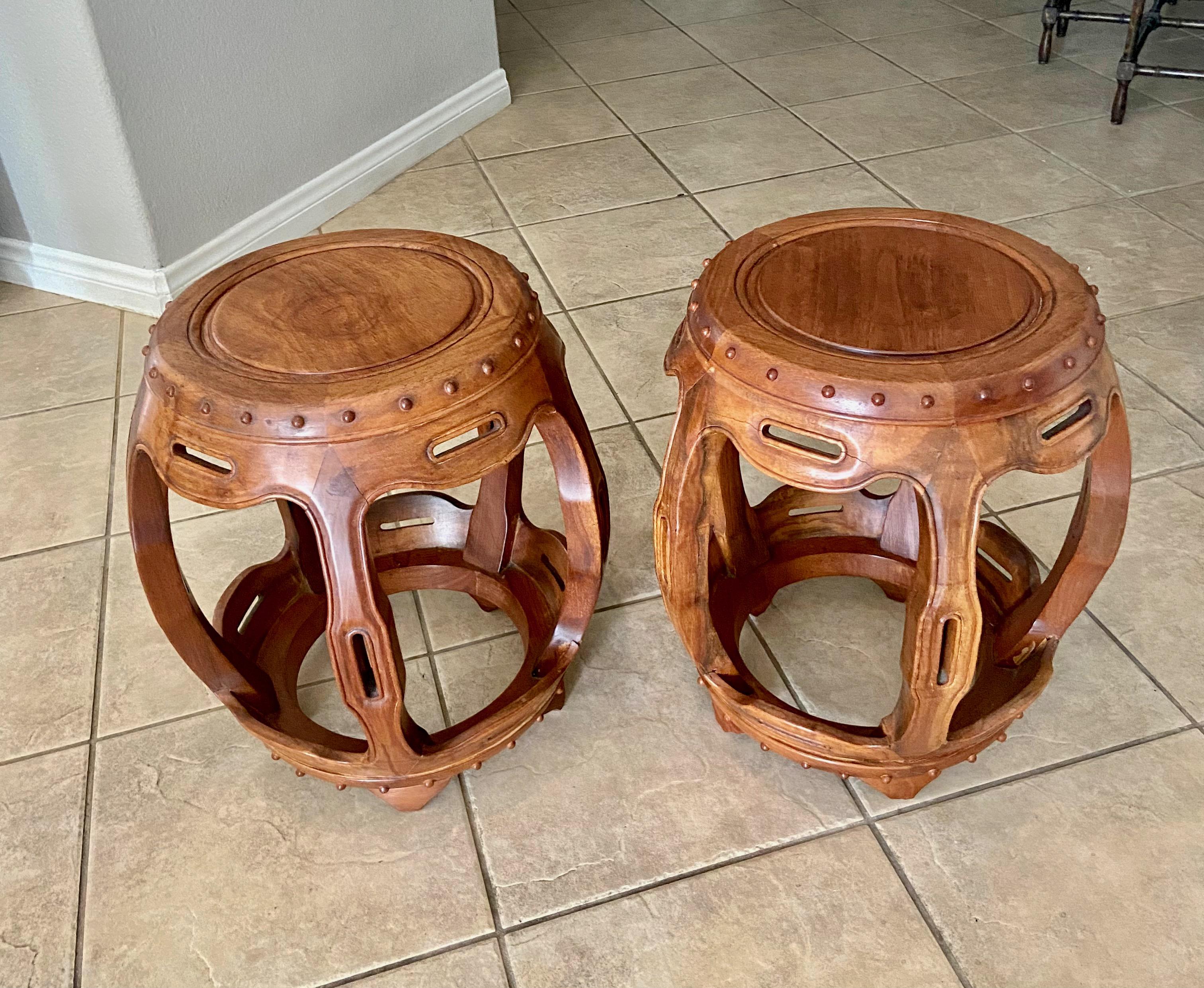 Pair Late Qing Dynasty Chinese Hardwood Garden Seat Stools 2
