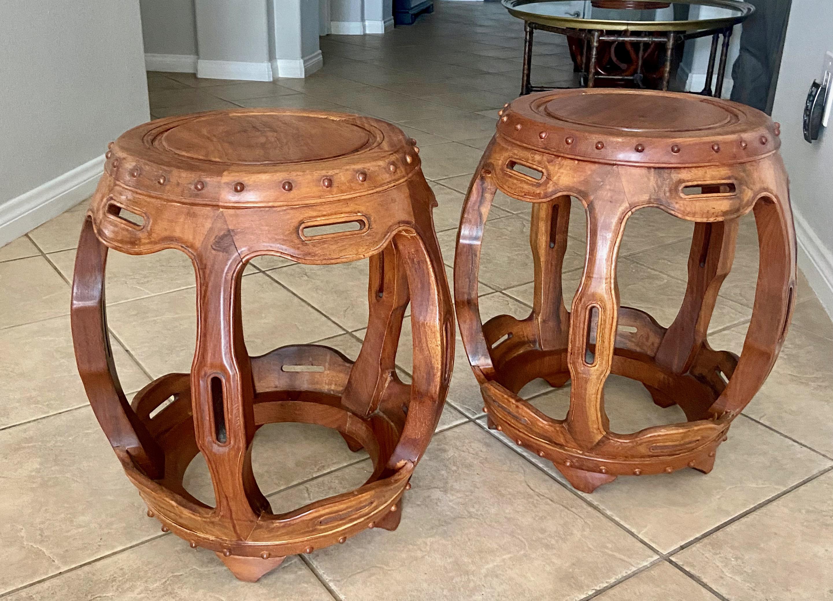 Pair Late Qing Dynasty Chinese Hardwood Garden Seat Stools 3