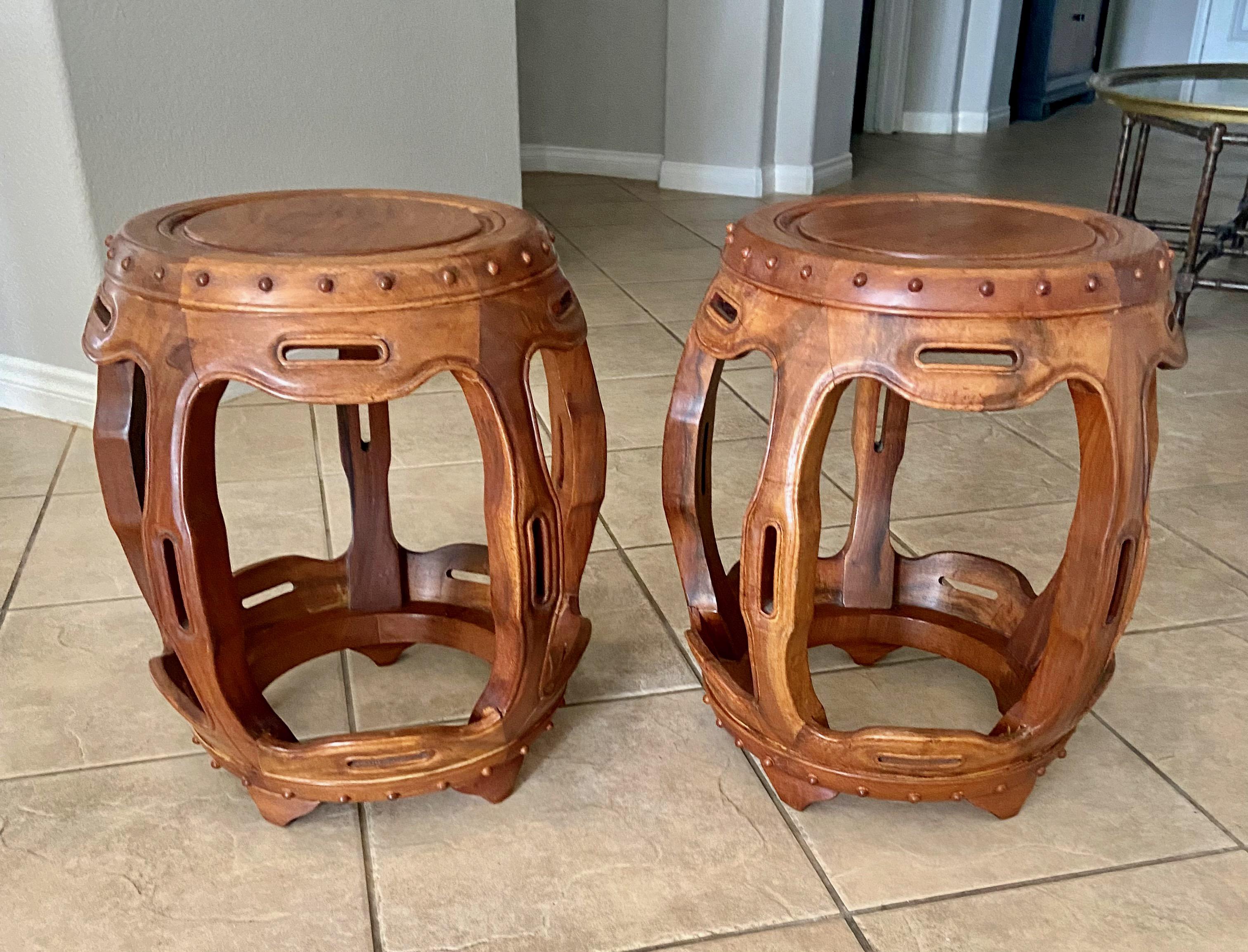 Pair Late Qing Dynasty Chinese Hardwood Garden Seat Stools 4