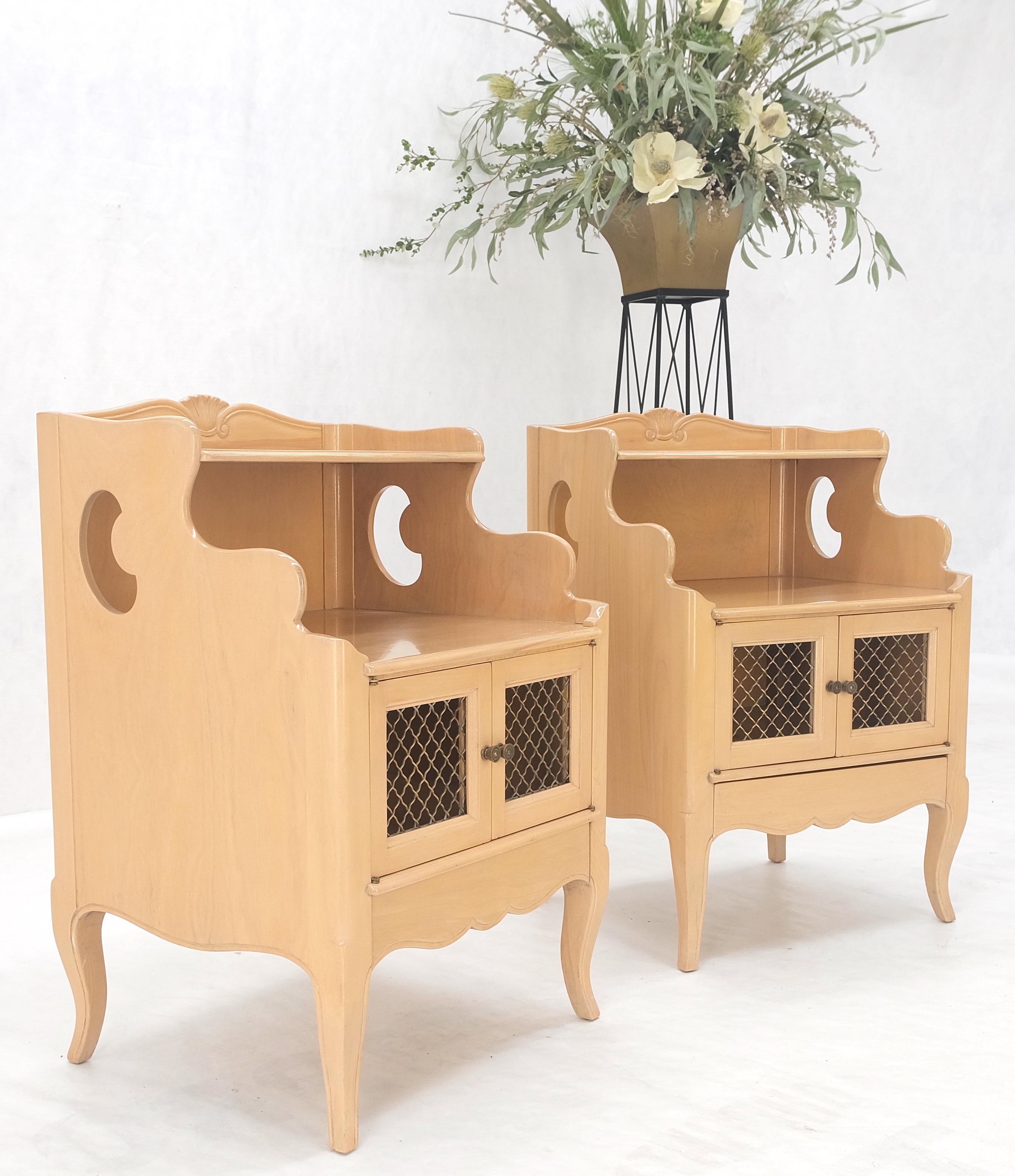 Brass Pair Lattice Doors End Tables Night Stands White Wash Finish French Provincial! For Sale